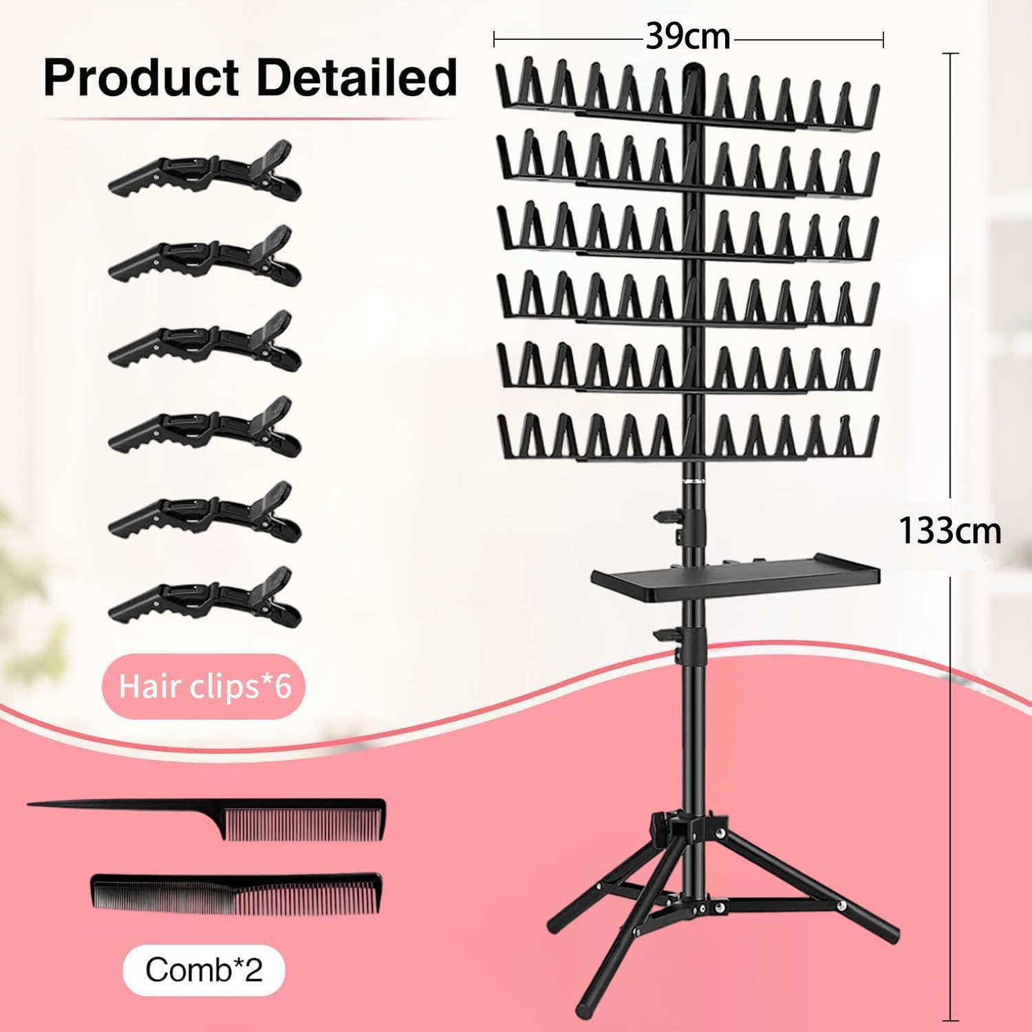 gresonic Support réglable pour tresses, support pour perruques avec 144 pinces pour coiffeurs et tresseurs, pour rallonges de cheveux