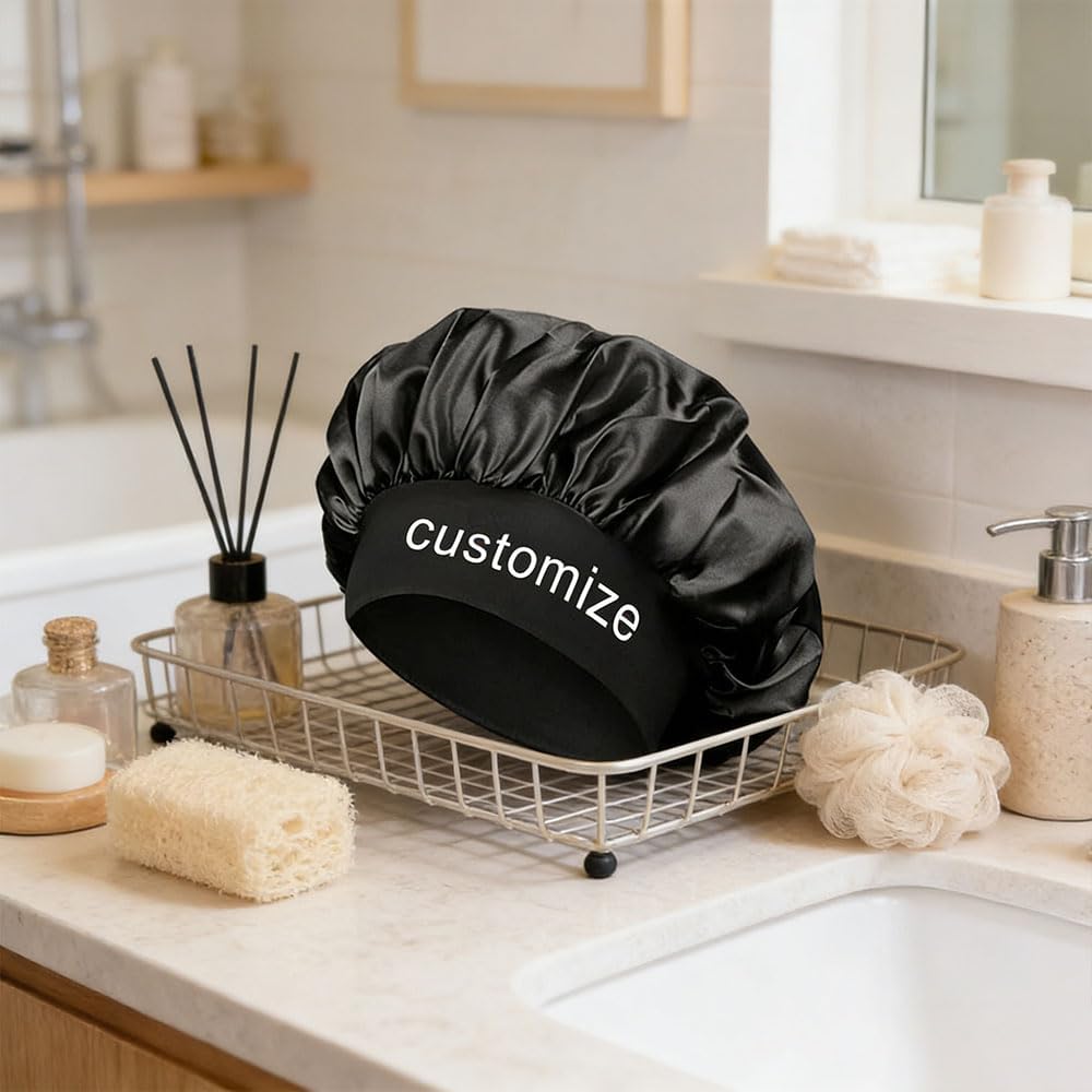 Bonnet En Satin Avec Image/Texte Personnalisé, Réutilisable Doux Et Confortable, Mèche élastique pour Dormir, Couvre-Cheveux de Nuit pour Cheveux Bouclés, Parfait Pour Protéger Vos Cheveux