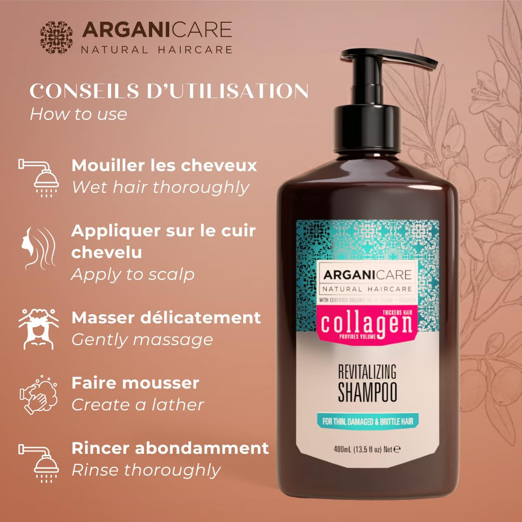 ARGANICARE Shampooing Régénérant Fortifiant Biotine & Huile d’Argan – Vitalité, Nutrition et Résistance – Renforce la Fibre Capillaire – Cheveux Fragilisés et Ternes – 400 mL