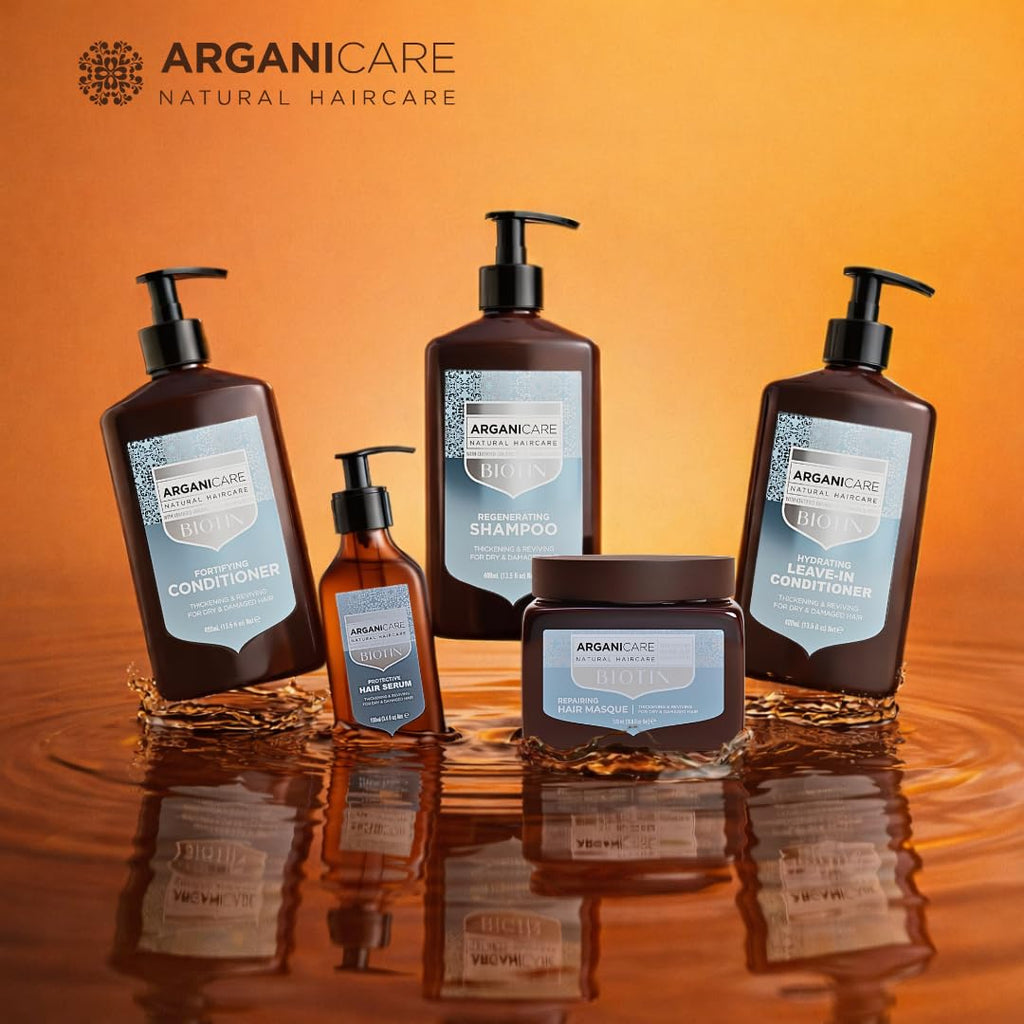 ARGANICARE Shampooing Régénérant Fortifiant Biotine & Huile d’Argan – Vitalité, Nutrition et Résistance – Renforce la Fibre Capillaire – Cheveux Fragilisés et Ternes – 400 mL