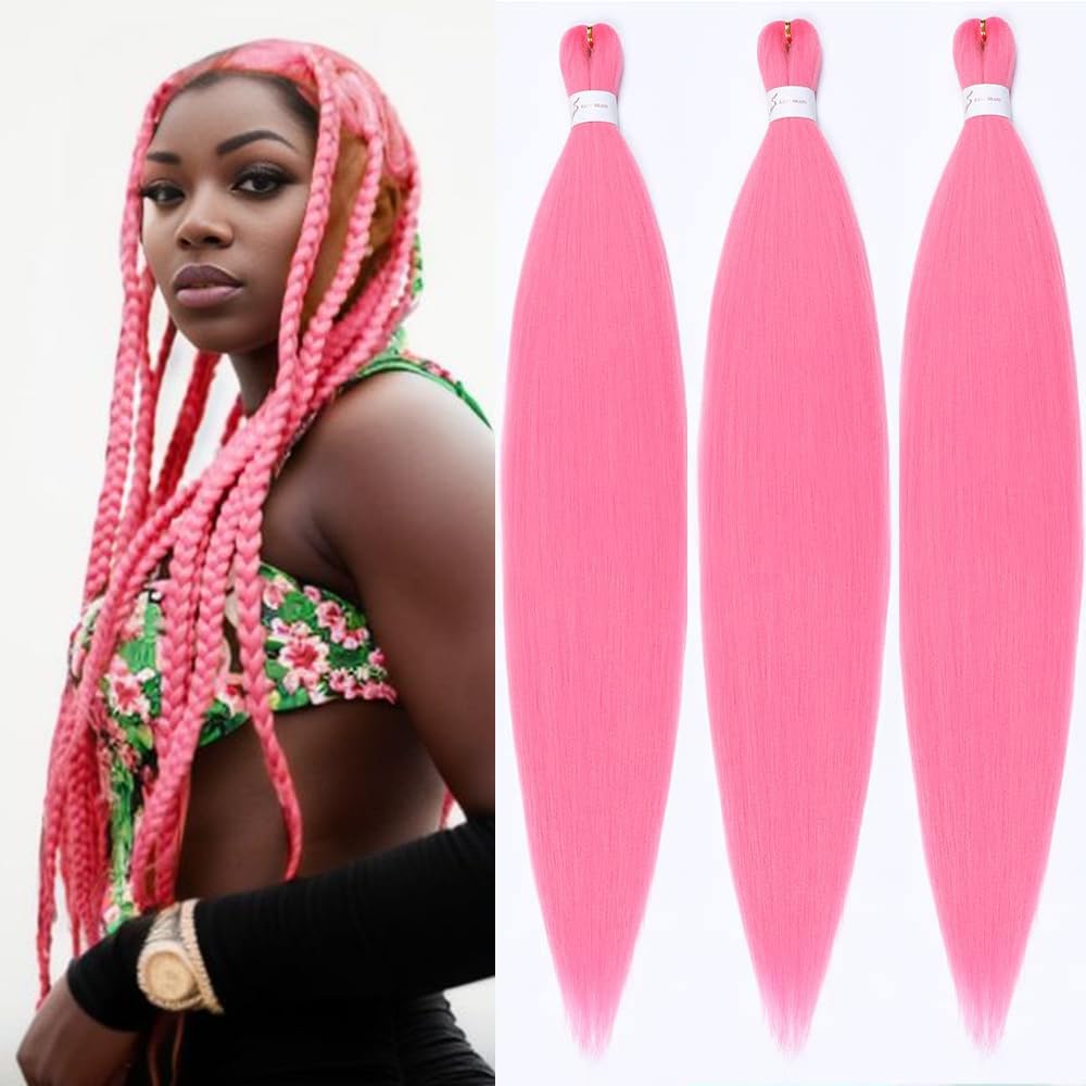 YDDM Meches Pour Tresses Africaine Rose et blanc Rajout Cheveux Tresses Texture Yaki Easy Install pour Debutants 20 Pouces 3 Paquets Cheveux Legers Naturels pour Box Braids Twist Crochet Styles