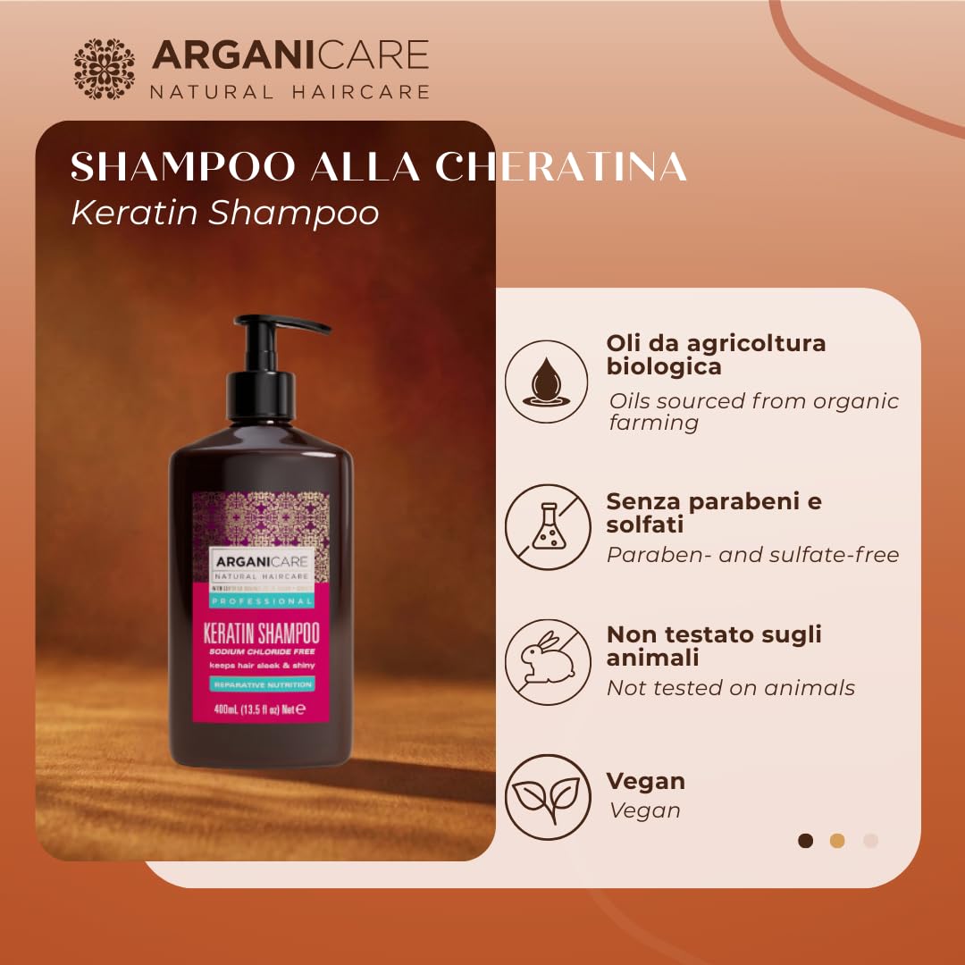 ARGANICARE Shampooing Régénérant Fortifiant Biotine & Huile d’Argan – Vitalité, Nutrition et Résistance – Renforce la Fibre Capillaire – Cheveux Fragilisés et Ternes – 400 mL