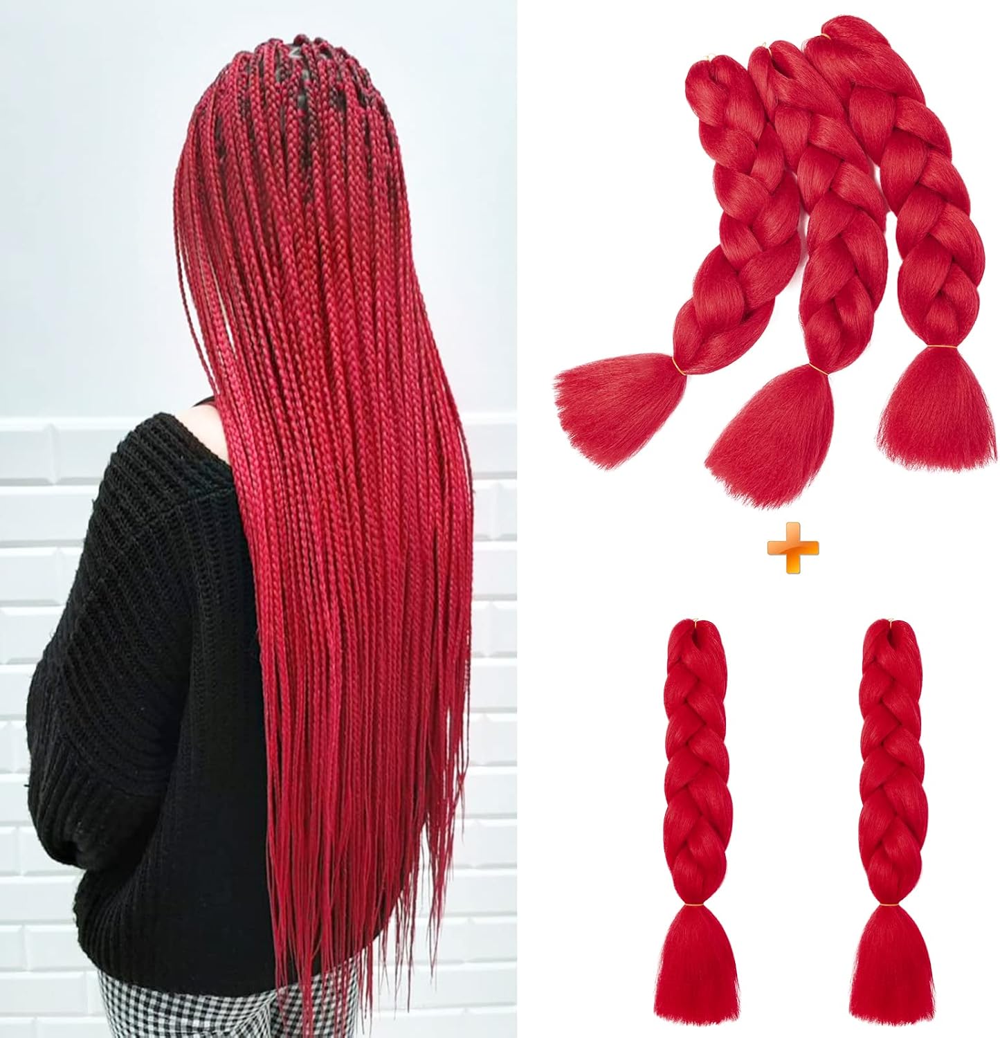 24" Meches pour Tresses Africaine Braids Meches Tresse Cheveux Rajout Cheveux Tressage 1 Paquet Crochet Braids Extension de Cheveux Afro pour Tresse Ombre Synthétiques (Rose)