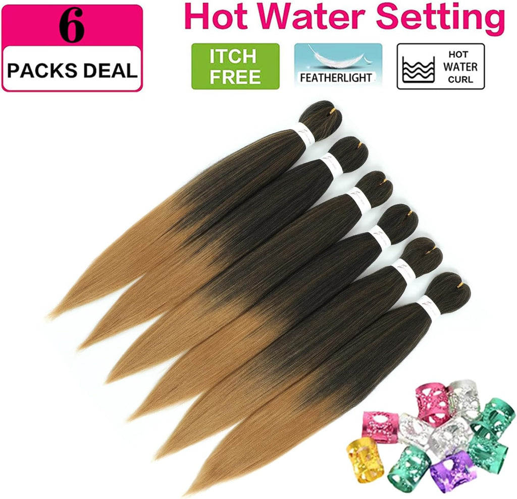 Rajout Cheveux Tressés Pré-étirés Noir Naturelles Black 30 Pouces Long Kanekalon Easy Braids Meches Cheveux pour Tresses Africaine 6 Paquets Knotless Yaki Nattes Extensions de Cheveux(1B#)