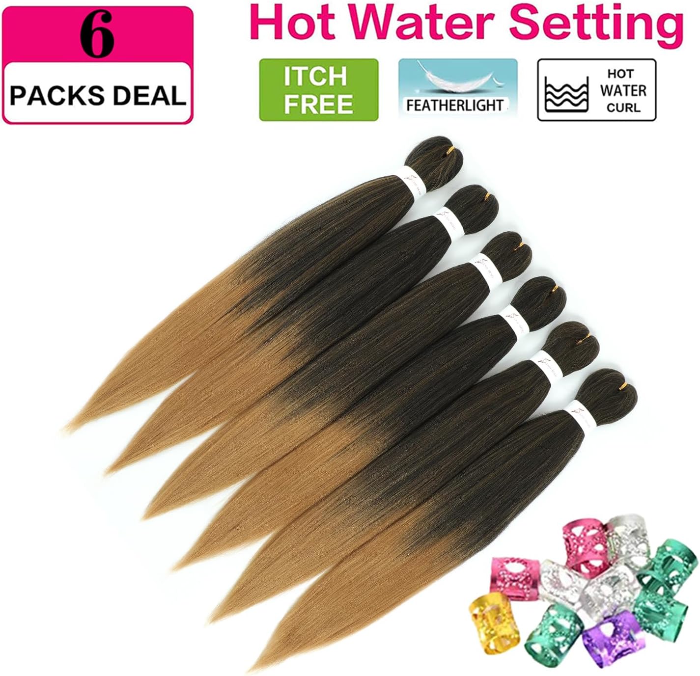 Rajout Cheveux Tressés Pré-étirés Noir Naturelles Black 30 Pouces Long Kanekalon Easy Braids Meches Cheveux pour Tresses Africaine 6 Paquets Knotless Yaki Nattes Extensions de Cheveux(1B#)