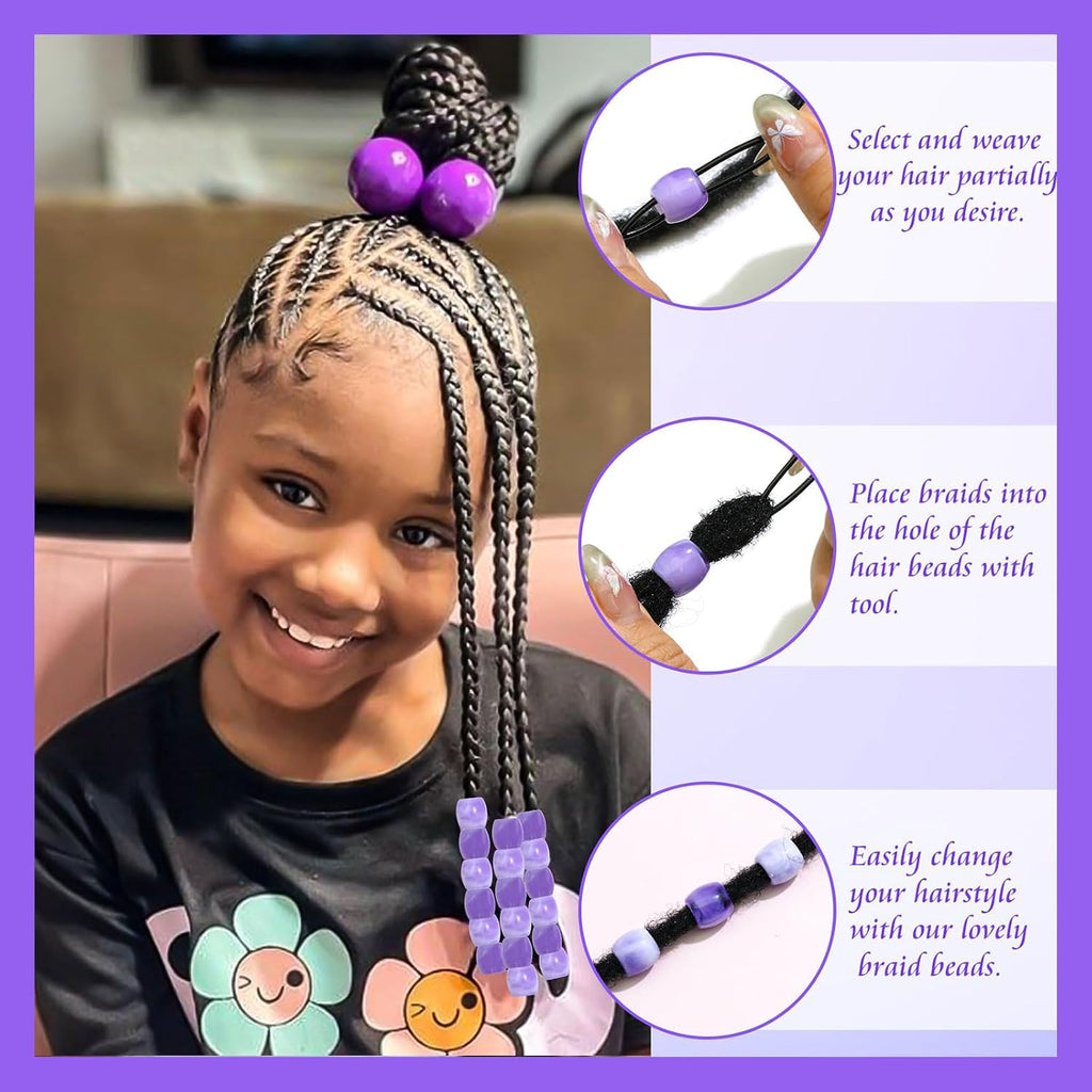 50PCS Perles à Cheveux Transparentes pour Tresses, Grosses Perles en Acrylique, Accessoires pour Dreadlocks, Bijoux pour Cheveux pour Enfants Filles avec Aide à