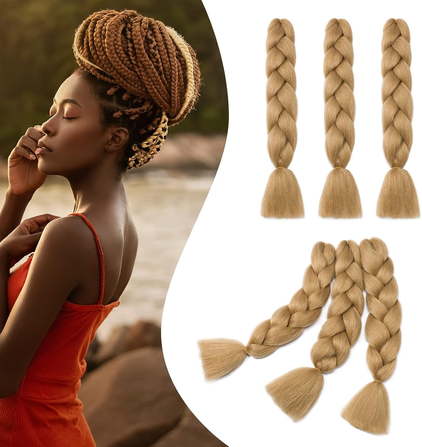 24" Meches pour Tresses Africaine Braids Meches Tresse Cheveux Rajout Cheveux Tressage 1 Paquet Crochet Braids Extension de Cheveux Afro pour Tresse Ombre Synthétiques (Rose)