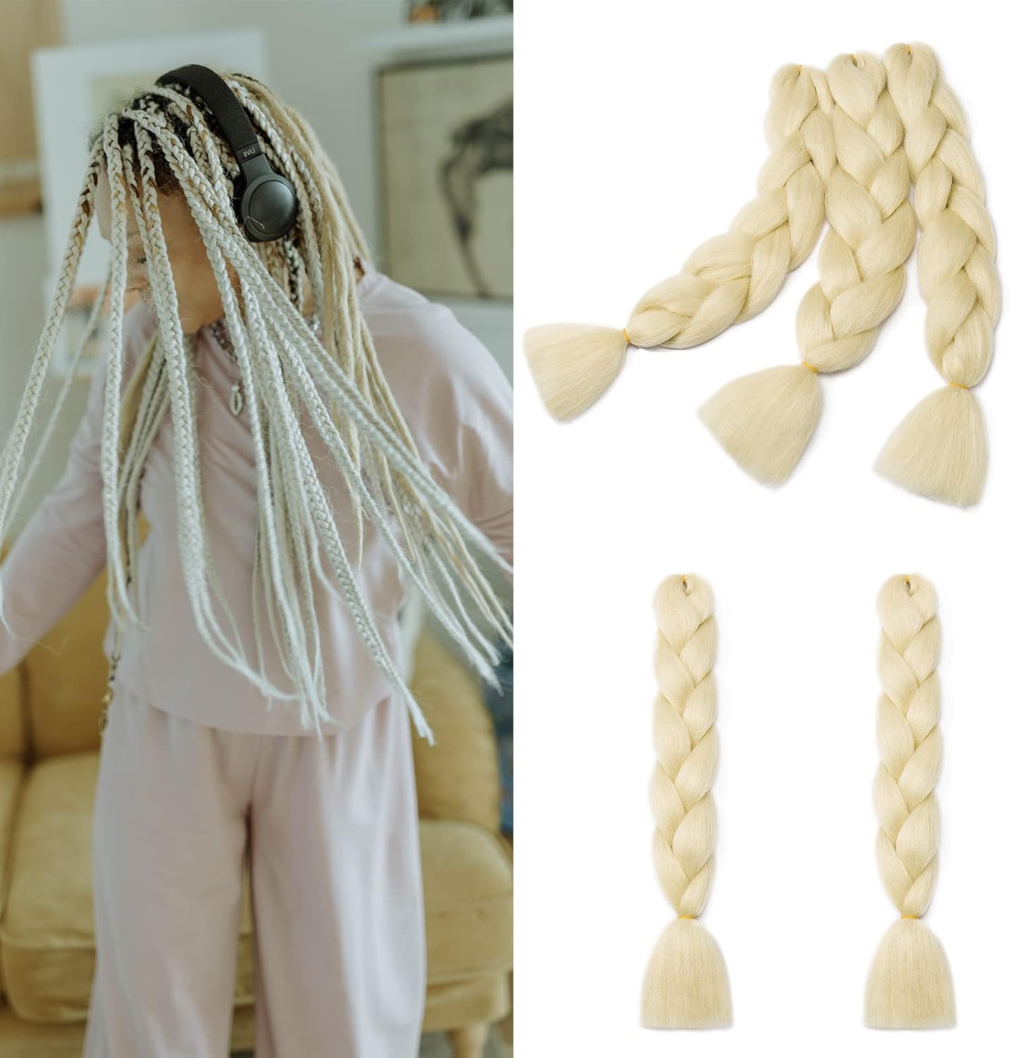 24" Meches pour Tresses Africaine Braids Meches Tresse Cheveux Rajout Cheveux Tressage 1 Paquet Crochet Braids Extension de Cheveux Afro pour Tresse Ombre Synthétiques (Rose)