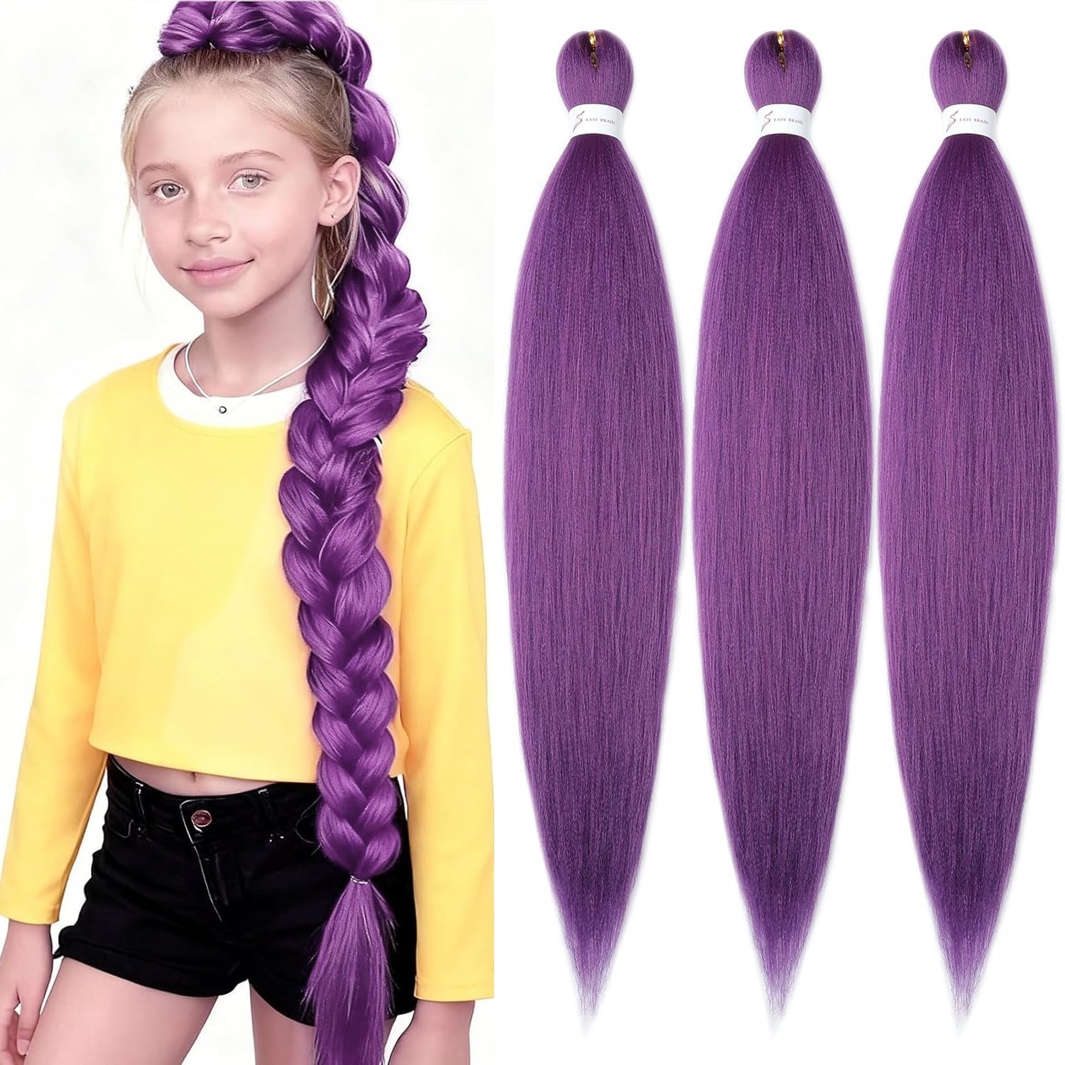 YDDM Meches Pour Tresses Africaine Rose et blanc Rajout Cheveux Tresses Texture Yaki Easy Install pour Debutants 20 Pouces 3 Paquets Cheveux Legers Naturels pour Box Braids Twist Crochet Styles