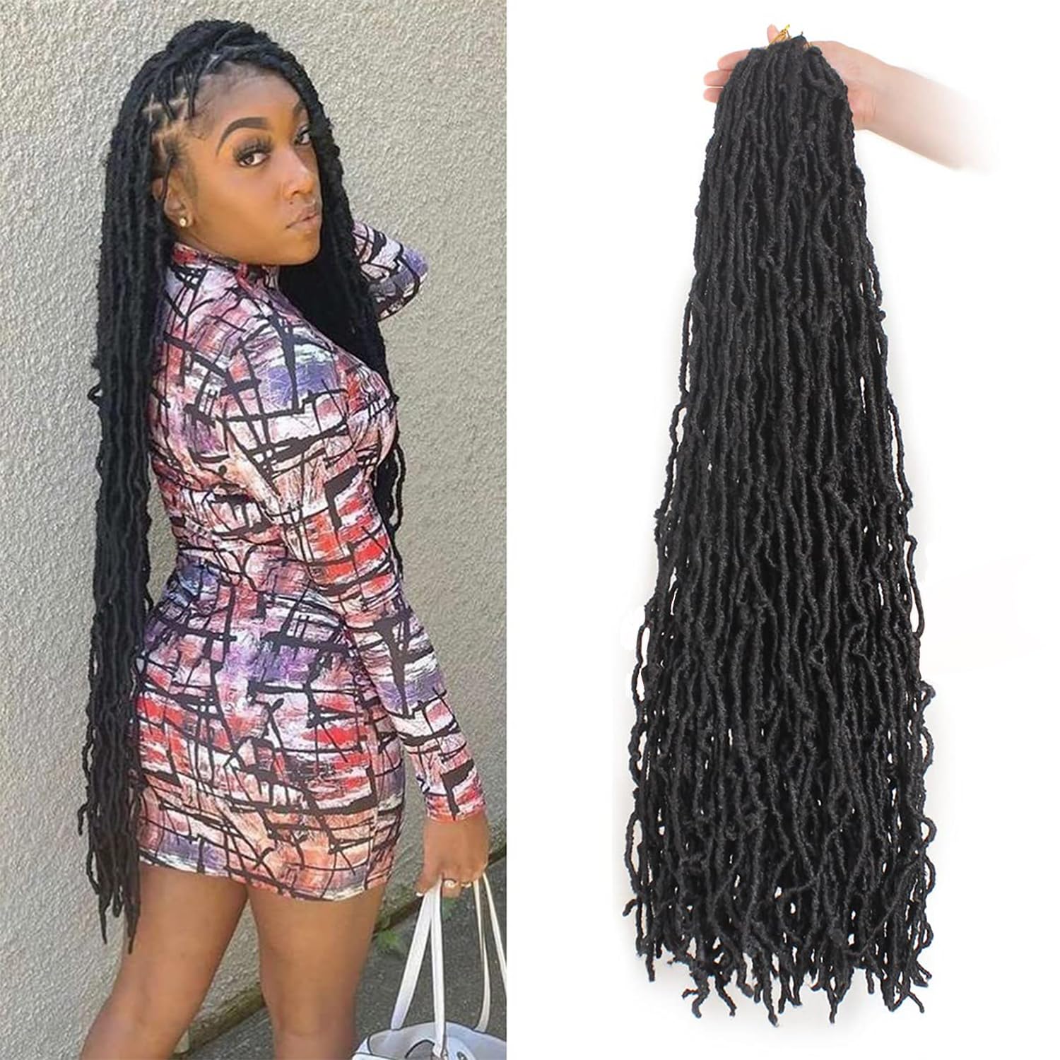 8 Packs Faux Locks Crochet Braids Meches Soft Locs Meches Pour Tresses Africaine Faux Locs Crochet Hair Meches Bouclees Pour Tresses (#1B, 60.9 CM(Lot de 8))