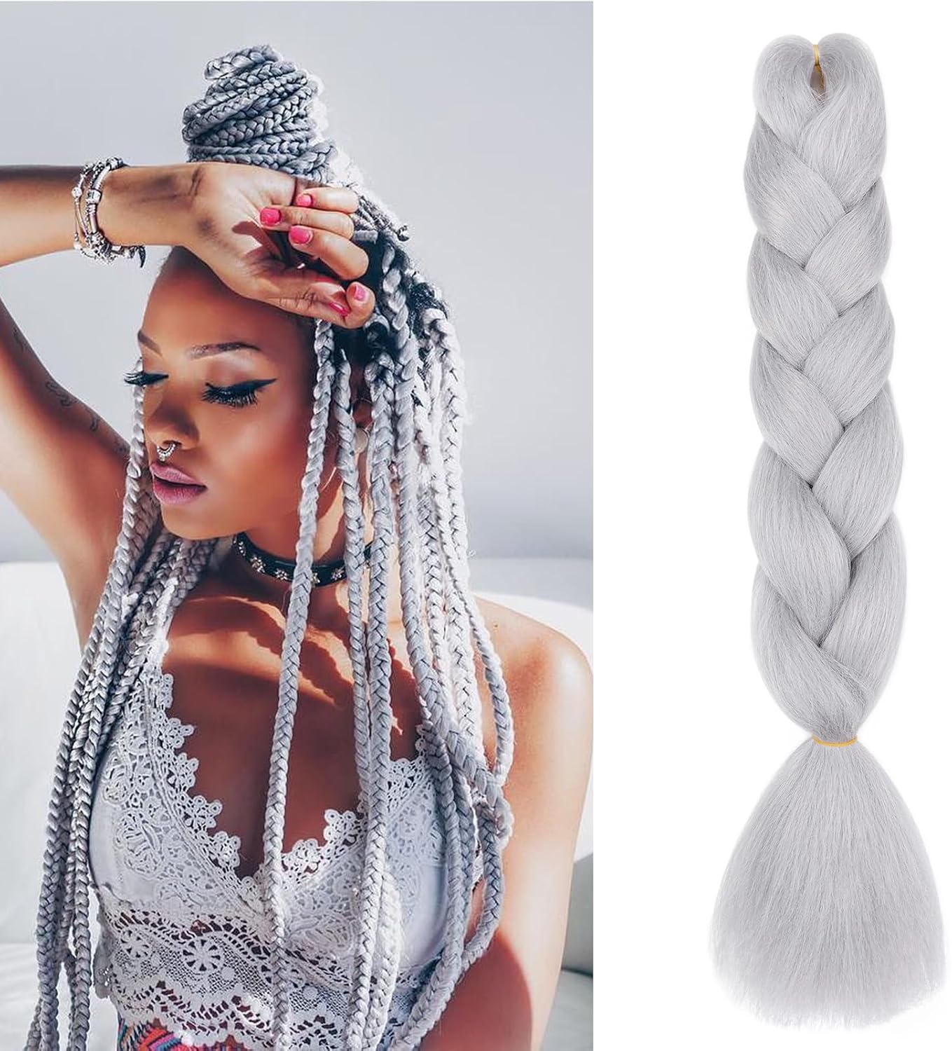 Meches pour Tresses Africaine Rajout Cheveux Braids Jumbo Extension Cheveux Ombre Synthétique Violet & Bleu & Jaune & Orange