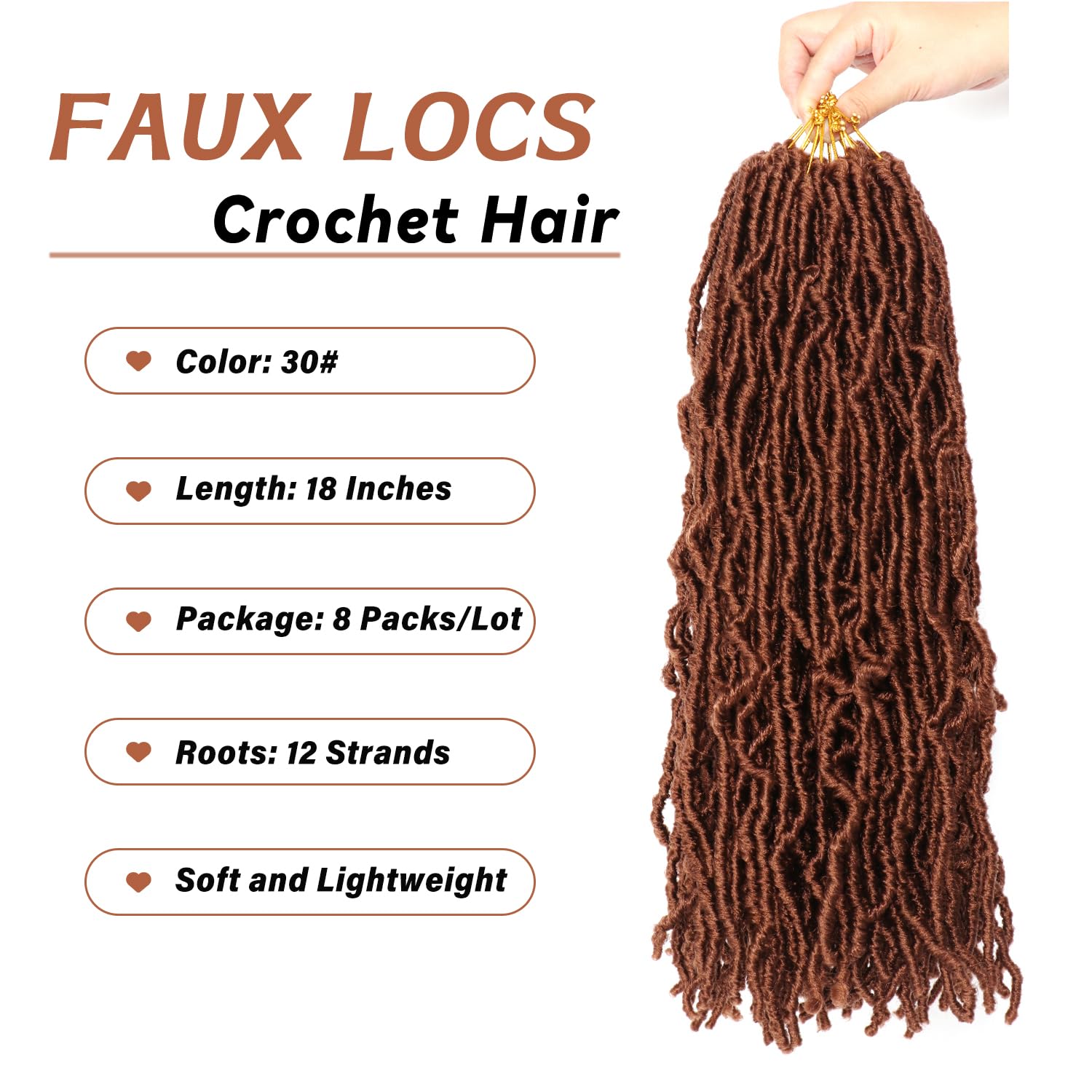 8 Packs Faux Locks Crochet Braids Meches Soft Locs Meches Pour Tresses Africaine Faux Locs Crochet Hair Meches Bouclees Pour Tresses (#1B, 60.9 CM(Lot de 8))