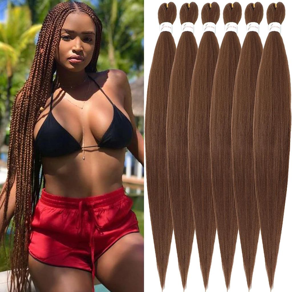Rajout Cheveux Tressés Pré-étirés Noir Naturelles Black 30 Pouces Long Kanekalon Easy Braids Meches Cheveux pour Tresses Africaine 6 Paquets Knotless Yaki Nattes Extensions de Cheveux(1B#)