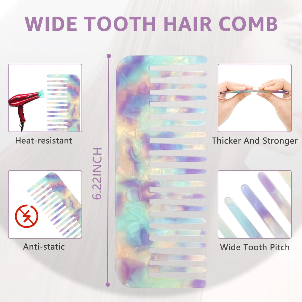 Peigne Démêloir Grosse Dent Large Brosse Cheveux Bouclés Résistant à la Chaleur Peignes Antistatiques en Fibre pour Cheveux Longs Mouillés ou Bouclés pour Femmes Enfants Barbier (Marron/Blanc)