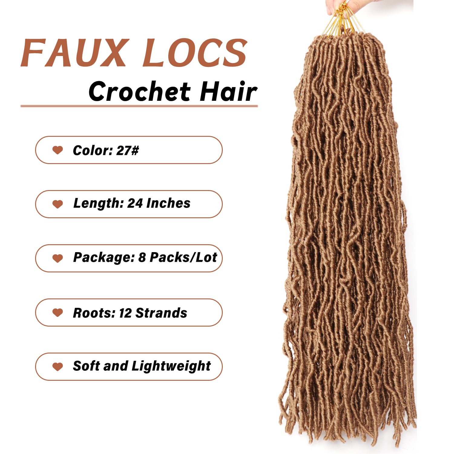 8 Packs Faux Locks Crochet Braids Meches Soft Locs Meches Pour Tresses Africaine Faux Locs Crochet Hair Meches Bouclees Pour Tresses (#1B, 60.9 CM(Lot de 8))