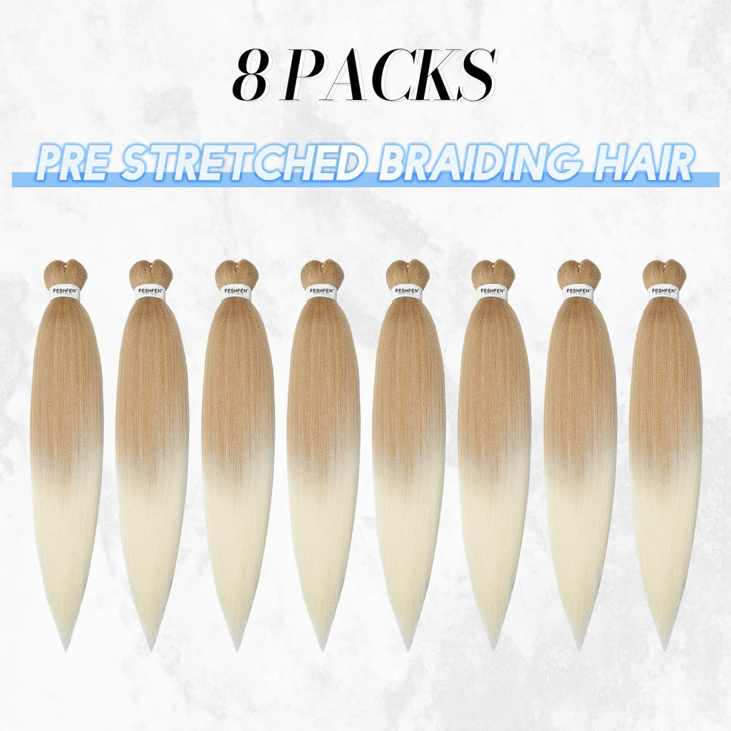 FESHFEN Meches pour Tresses Africaine Rajout Cheveux Tresses Pré étiré Tressage Braiding Hair Synthétiques Yaki 8 Packs Hair Braids Extensions de cheveux pour Femme 65cm Noir cassé à Auburn clair