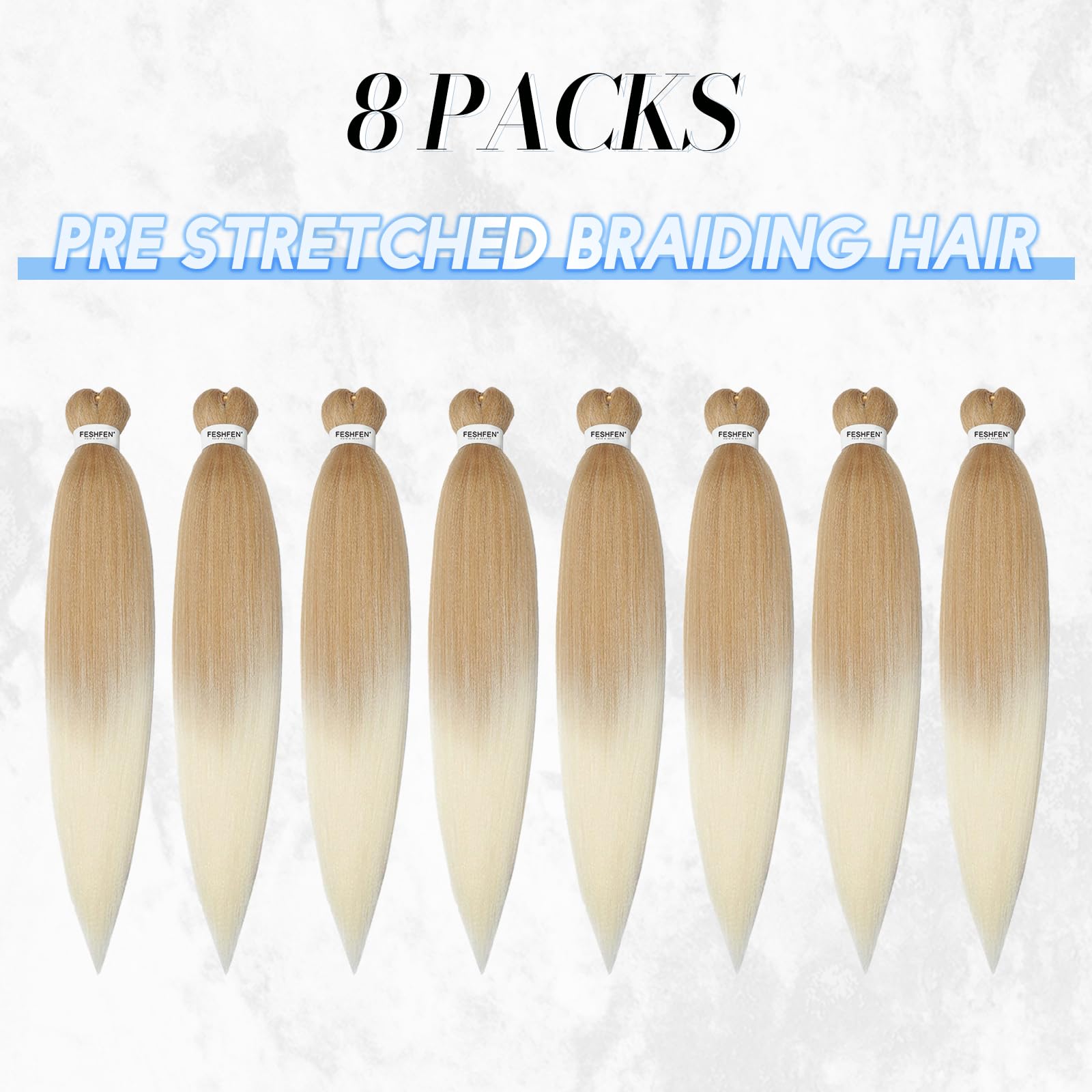 FESHFEN Meches pour Tresses Africaine Rajout Cheveux Tresses Pré étiré Tressage Braiding Hair Synthétiques Yaki 8 Packs Hair Braids Extensions de cheveux pour Femme 65cm Noir cassé à Auburn clair