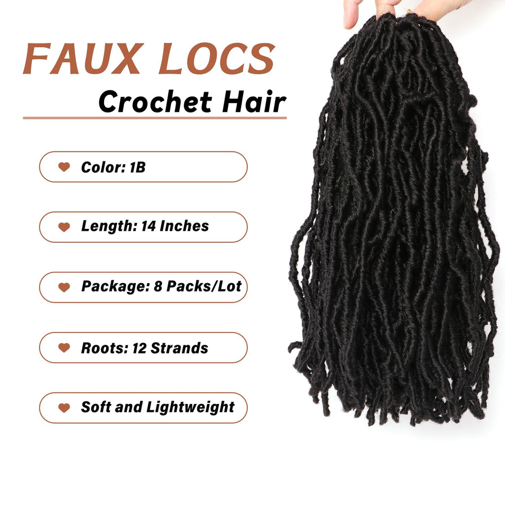 8 Packs Faux Locks Crochet Braids Meches Soft Locs Meches Pour Tresses Africaine Faux Locs Crochet Hair Meches Bouclees Pour Tresses (#1B, 60.9 CM(Lot de 8))