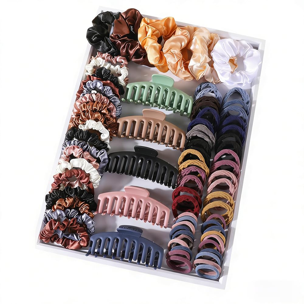 Coffret 143 Pièces Accessoires Cheveux avec 120 Elastique Cheveux, 18 Chouchous Cheveux en Satin et 5 Pinces Cheveux Femme Grande Matériau Doux et Élastique pour Cérémonies, Anniversaire et Quotidien