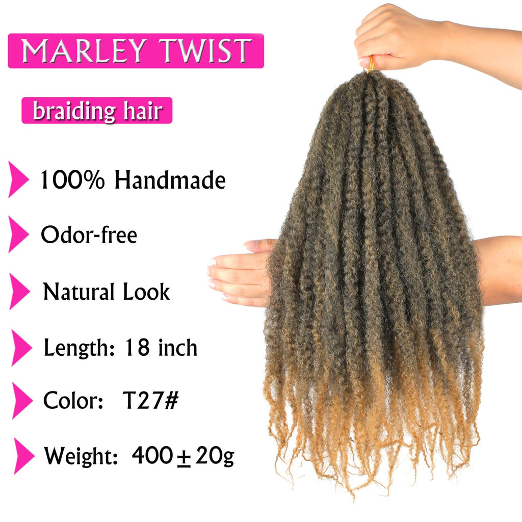 Enbeautiful Marley Twist Hair 24 Inch 8packs Marley Twists Braiding Hair Long Cuban Twist Hair Pre Fluffed Afro Kinky Curly Twists Crochet Hair Synthetic Marley Braids Extensions,27#