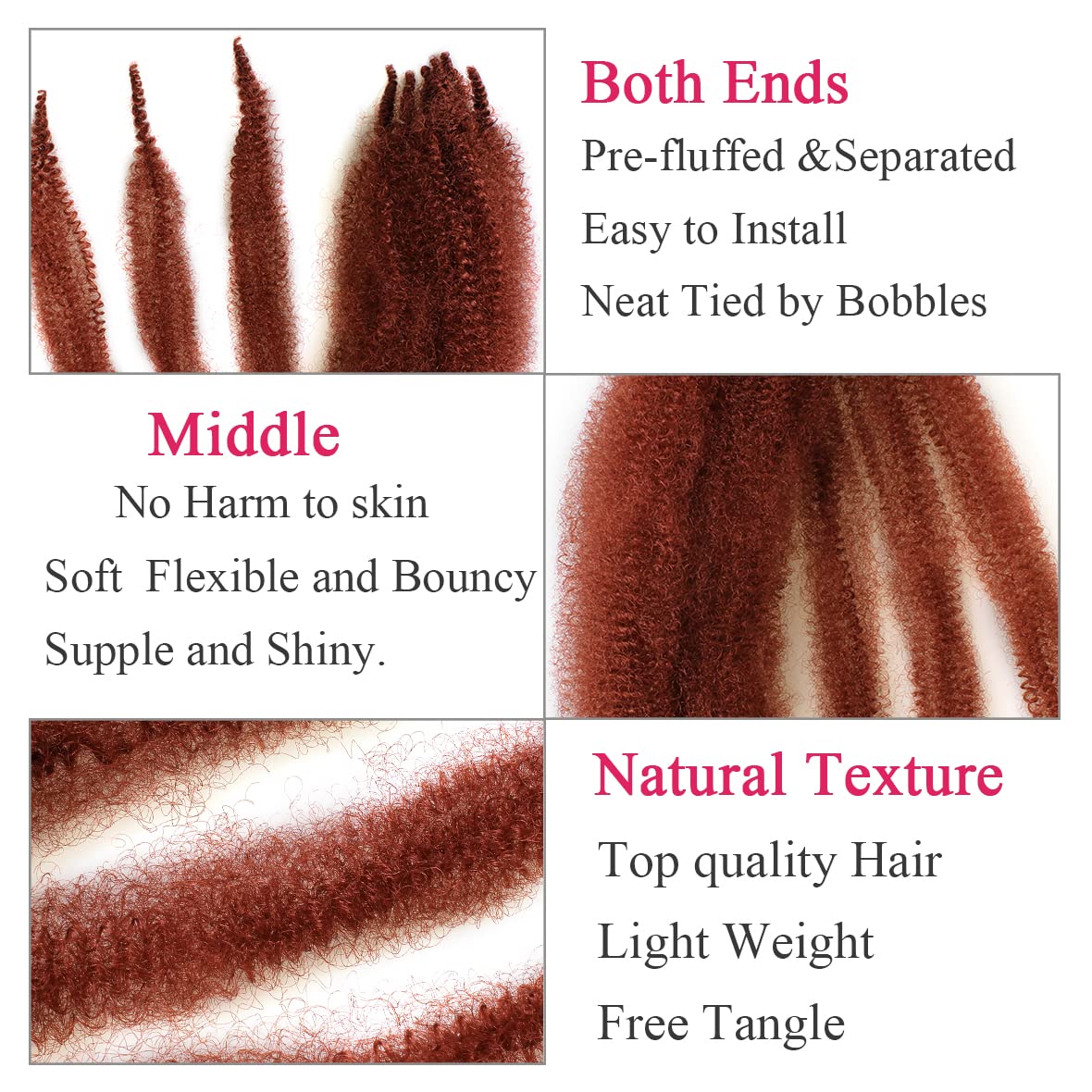 Leeven 16 Pouces Pre Separated Springy Twist Hair 8 Packs Pre-Fluffed Popping Crochet for Distressed Locs Afro Kinky Curly Marley Braiding Hair Extensions /1B#