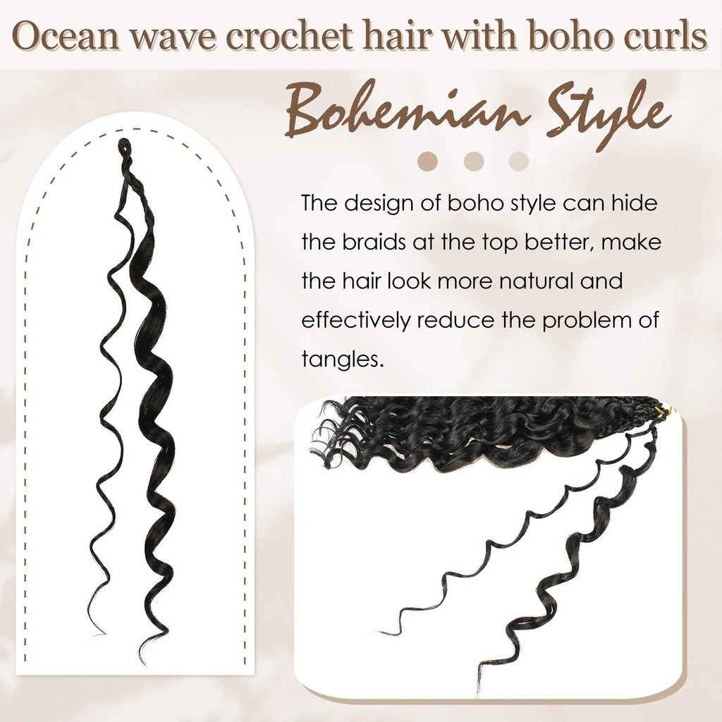 Enbeautiful 14 Inch 8 Packs Pre-Looped Ocean Wave Crochet Hair Pre-Twisted Deep Water Beach Curly Braiding Hair Synthetic Boho Wavy Curly Hair Extensions for Women（14 Inch,TBug）