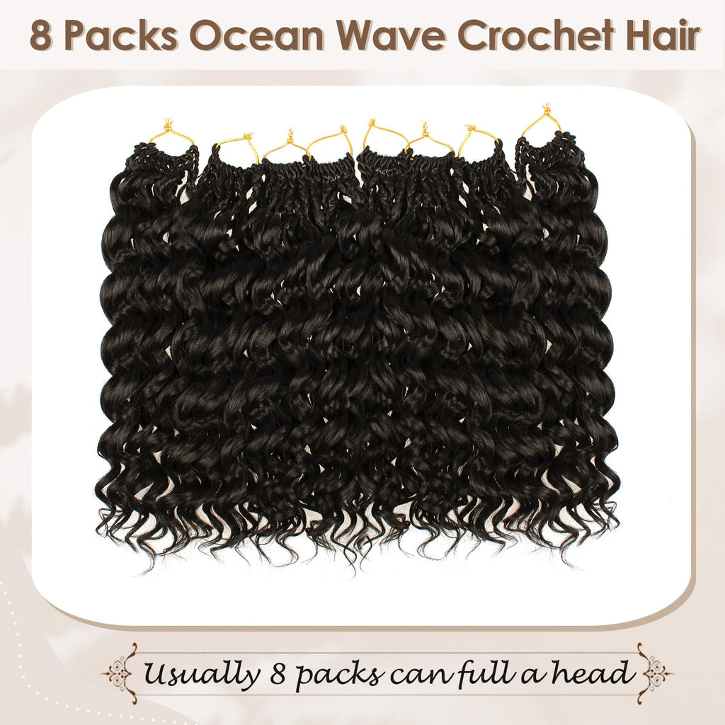 Enbeautiful 14 Inch 8 Packs Pre-Looped Ocean Wave Crochet Hair Pre-Twisted Deep Water Beach Curly Braiding Hair Synthetic Boho Wavy Curly Hair Extensions for Women（14 Inch,TBug）