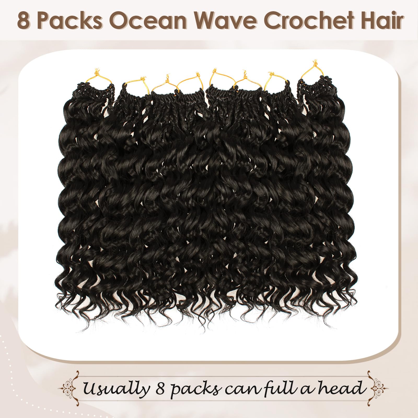 Enbeautiful 14 Inch 8 Packs Pre-Looped Ocean Wave Crochet Hair Pre-Twisted Deep Water Beach Curly Braiding Hair Synthetic Boho Wavy Curly Hair Extensions for Women（14 Inch,TBug）