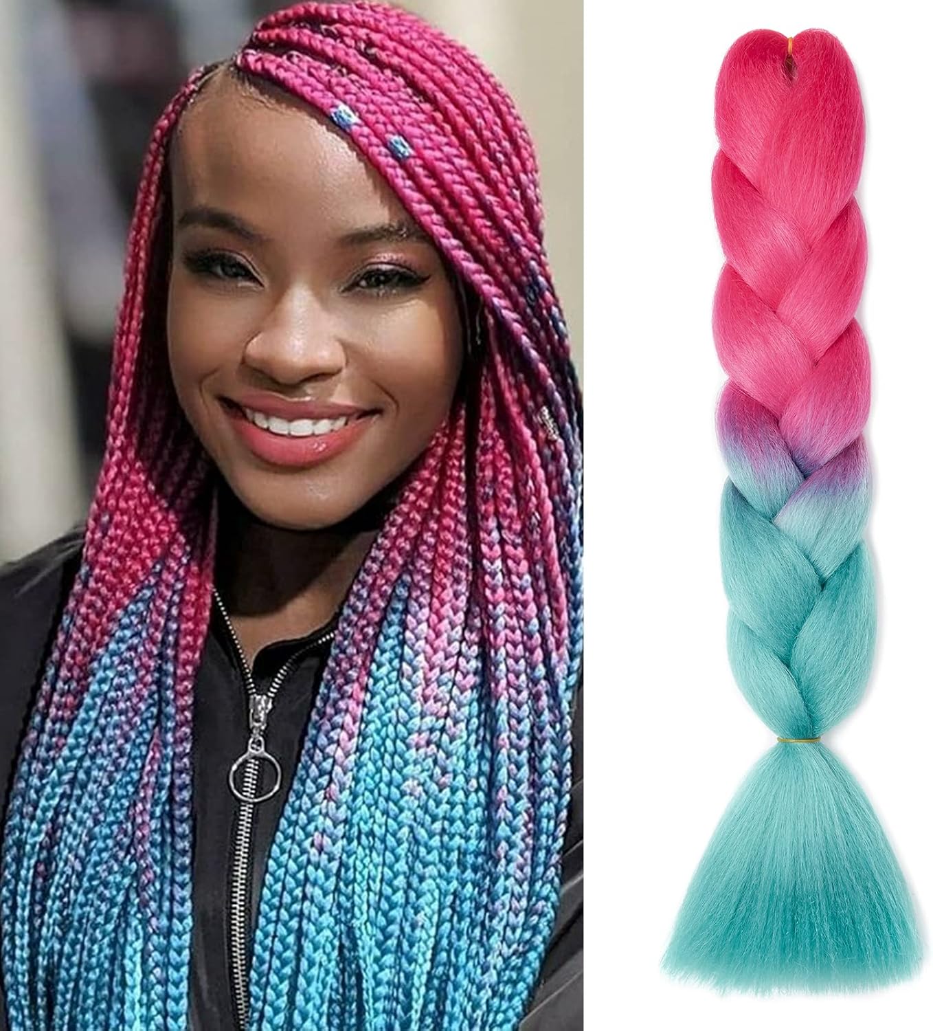 24" Meches pour Tresses Africaine Braids Meches Tresse Cheveux Rajout Cheveux Tressage 1 Paquet Crochet Braids Extension de Cheveux Afro pour Tresse Ombre Synthétiques (Rose)