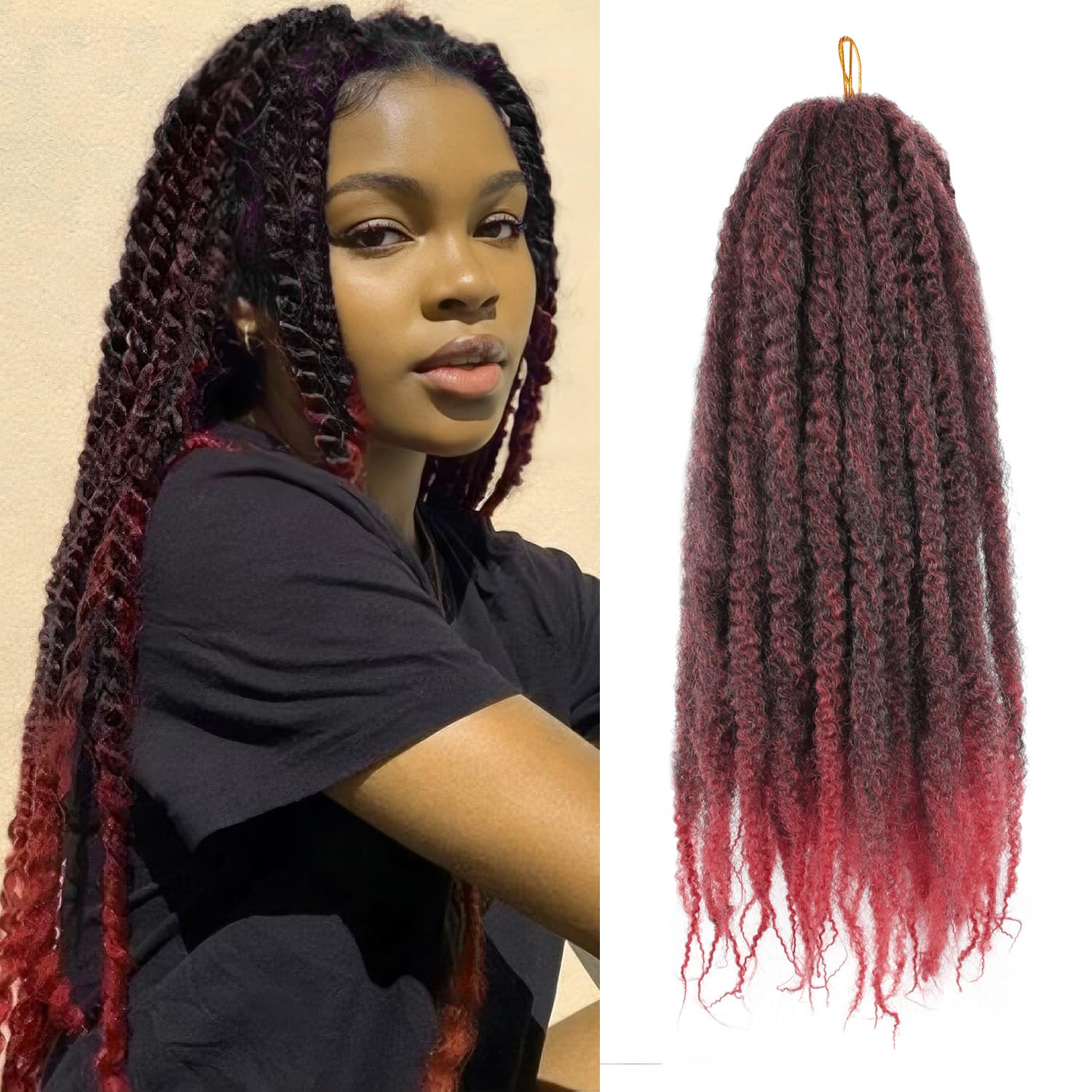 Enbeautiful Marley Twist Hair 24 Inch 8packs Marley Twists Braiding Hair Long Cuban Twist Hair Pre Fluffed Afro Kinky Curly Twists Crochet Hair Synthetic Marley Braids Extensions,27#