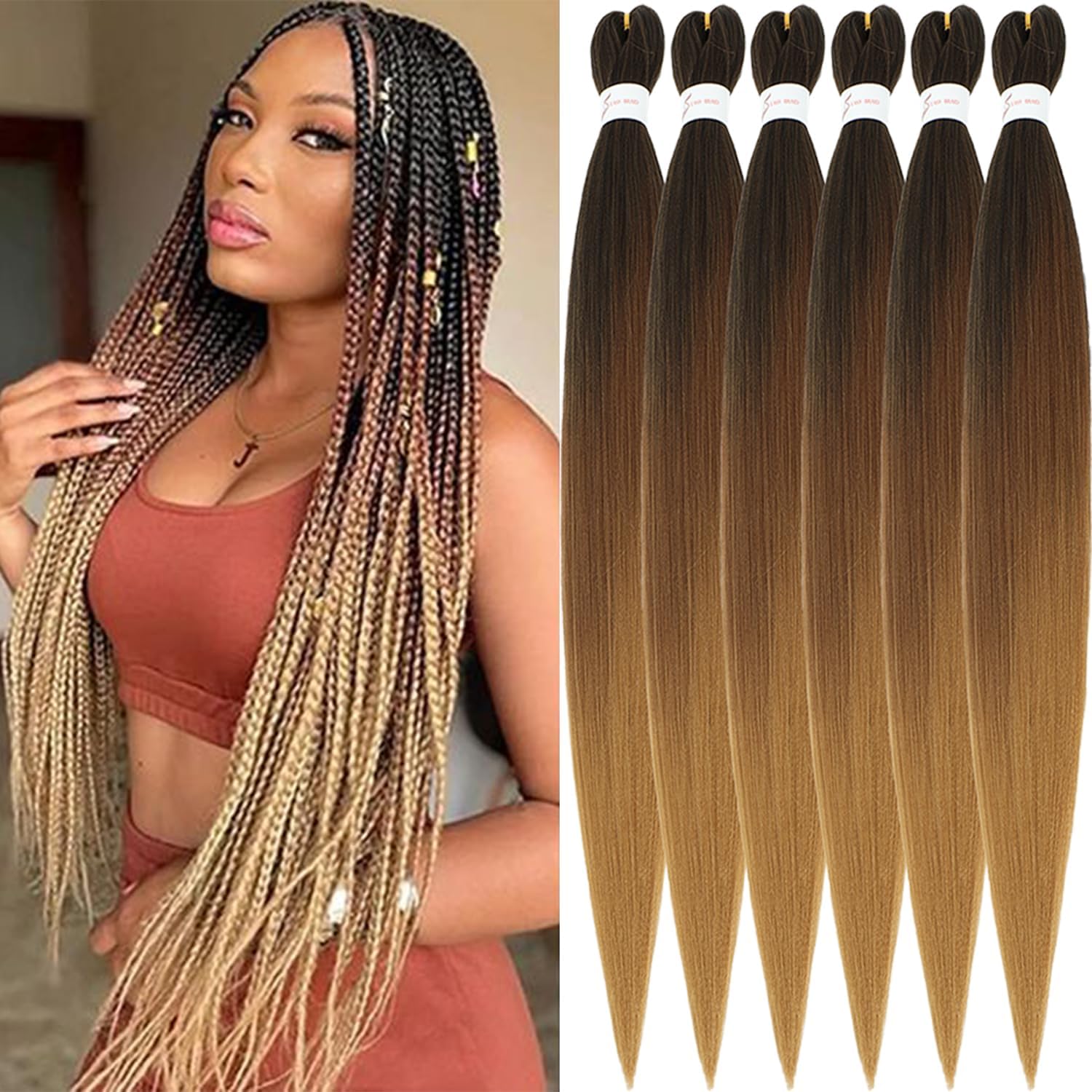 Rajout Cheveux Tressés Pré-étirés Noir Naturelles Black 30 Pouces Long Kanekalon Easy Braids Meches Cheveux pour Tresses Africaine 6 Paquets Knotless Yaki Nattes Extensions de Cheveux(1B#)