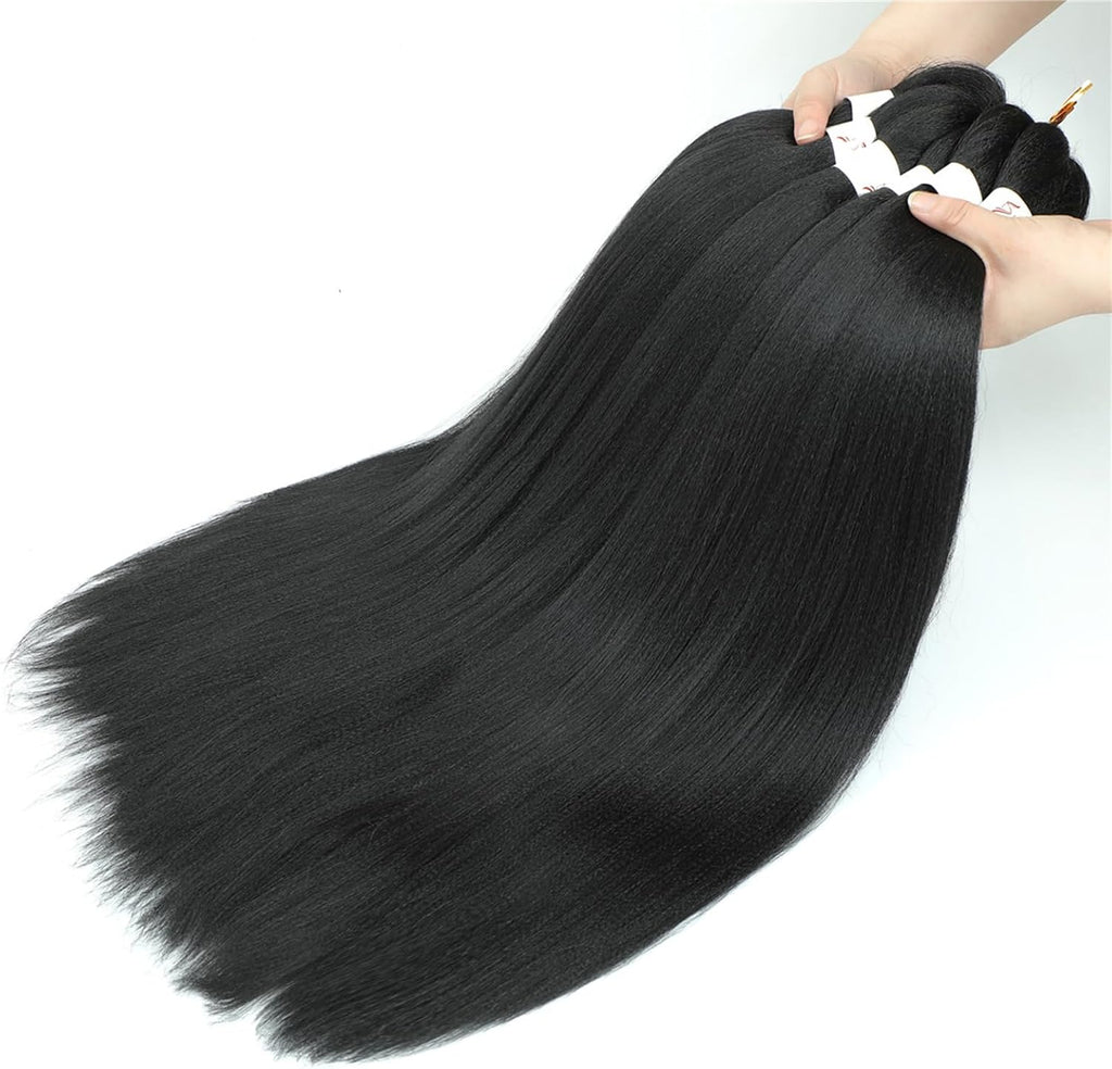 Rajout Cheveux Tressés Pré-étirés Noir Naturelles Black 30 Pouces Long Kanekalon Easy Braids Meches Cheveux pour Tresses Africaine 6 Paquets Knotless Yaki Nattes Extensions de Cheveux(1B#)