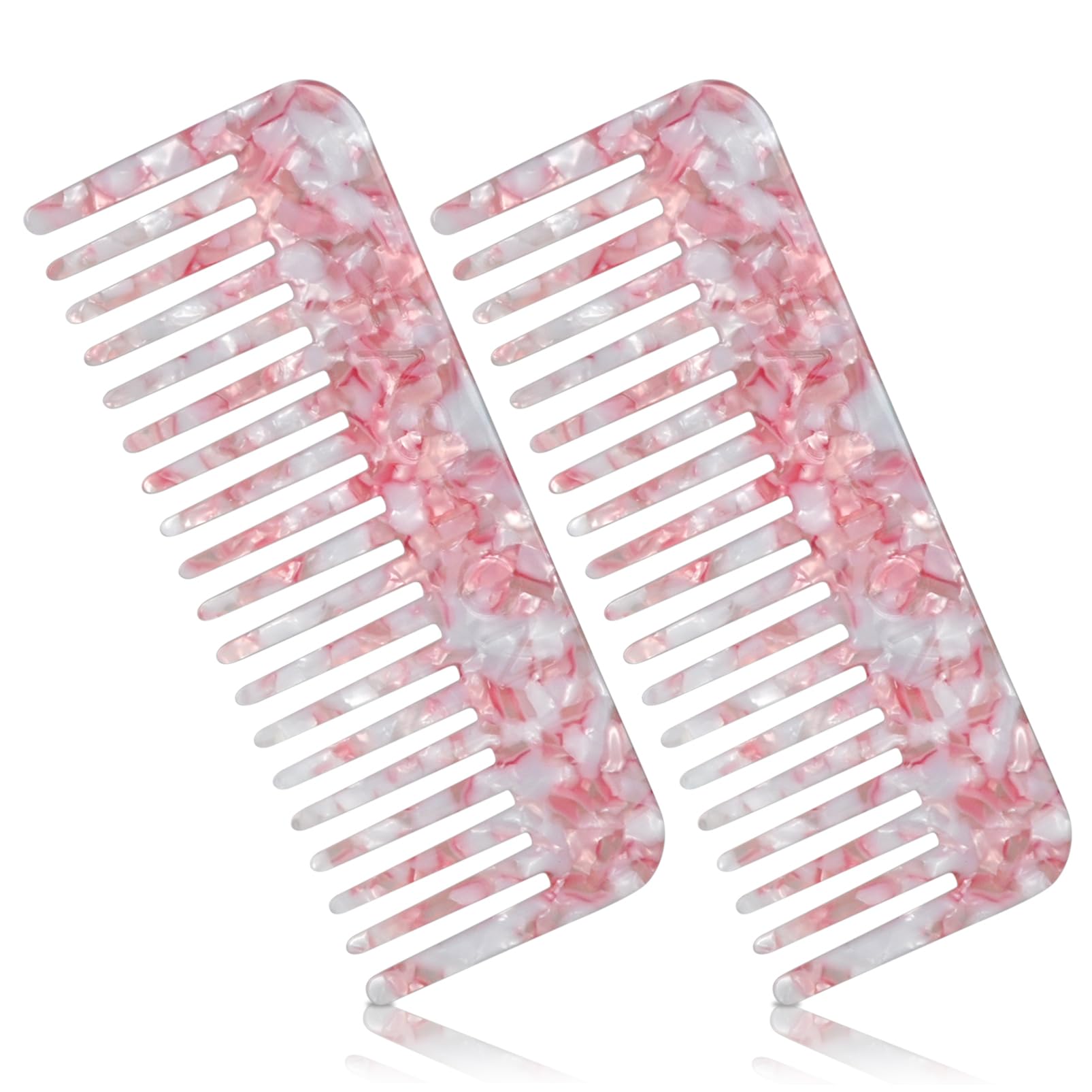 Peigne Démêloir Grosse Dent Large Brosse Cheveux Bouclés Résistant à la Chaleur Peignes Antistatiques en Fibre pour Cheveux Longs Mouillés ou Bouclés pour Femmes Enfants Barbier (Marron/Blanc)