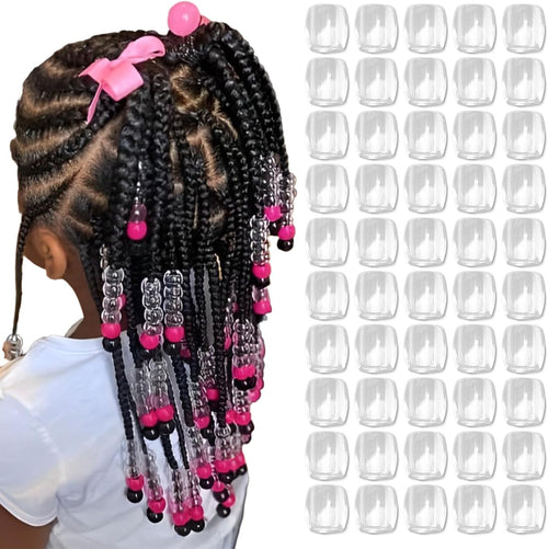 50PCS Perles à Cheveux Transparentes pour Tresses, Grosses Perles en Acrylique, Accessoires pour Dreadlocks, Bijoux pour Cheveux pour Enfants Filles avec Aide à