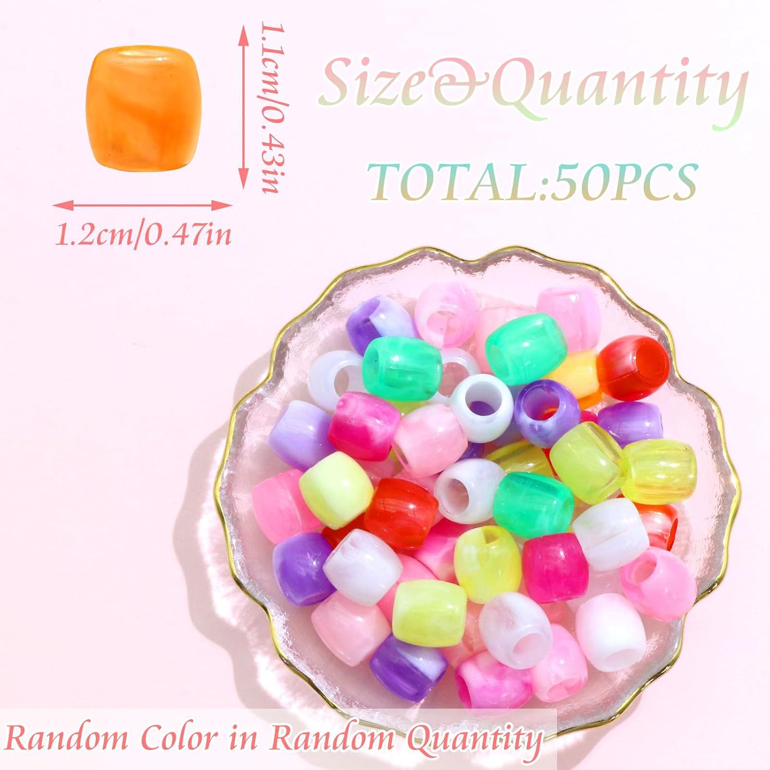 50PCS Perles à Cheveux Transparentes pour Tresses, Grosses Perles en Acrylique, Accessoires pour Dreadlocks, Bijoux pour Cheveux pour Enfants Filles avec Aide à