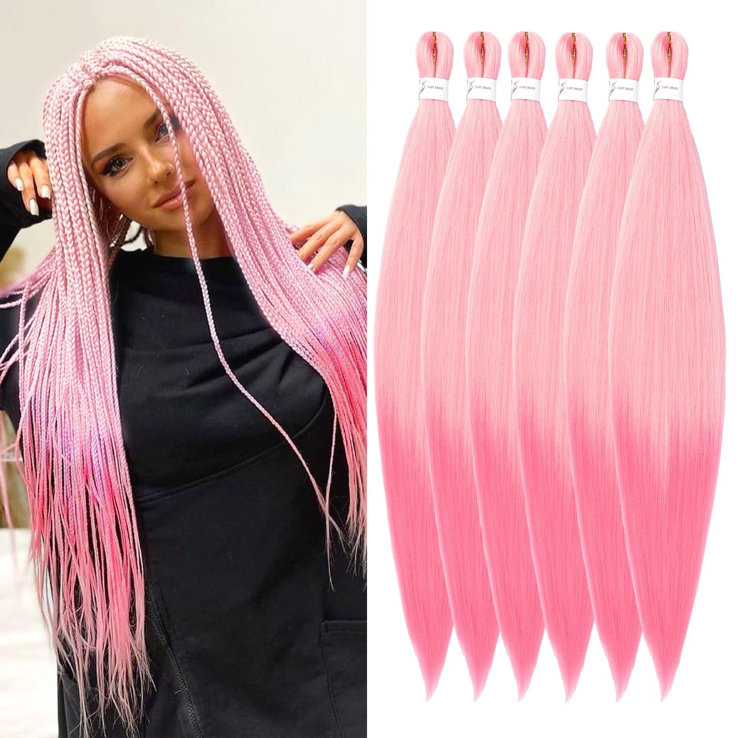 YDDM Meches Pour Tresses Africaine Rose et blanc Rajout Cheveux Tresses Texture Yaki Easy Install pour Debutants 20 Pouces 3 Paquets Cheveux Legers Naturels pour Box Braids Twist Crochet Styles