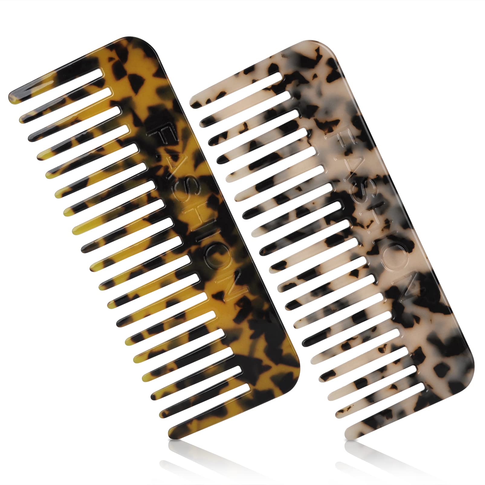 Peigne Démêloir Grosse Dent Large Brosse Cheveux Bouclés Résistant à la Chaleur Peignes Antistatiques en Fibre pour Cheveux Longs Mouillés ou Bouclés pour Femmes Enfants Barbier (Marron/Blanc)