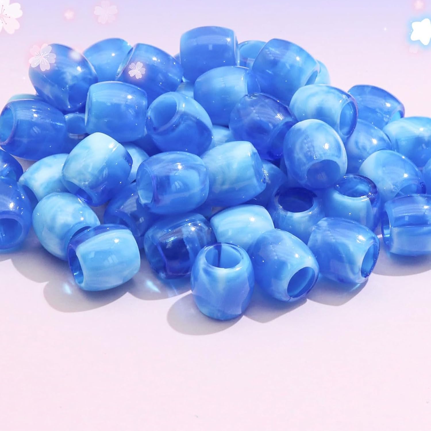 50PCS Perles à Cheveux Transparentes pour Tresses, Grosses Perles en Acrylique, Accessoires pour Dreadlocks, Bijoux pour Cheveux pour Enfants Filles avec Aide à