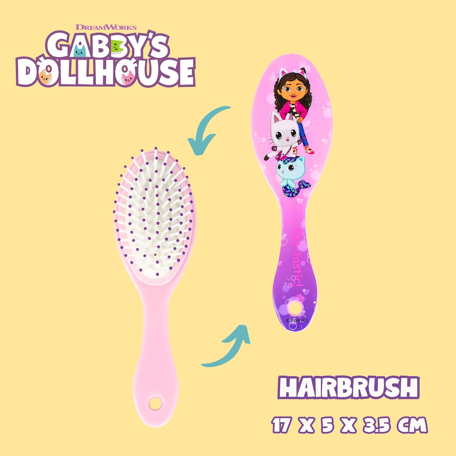 Gabby's Doll House Trousse de Toilette pour Filles, Comprend Verre, Brosse à Cheveux, Serviette et Trousse de Toilette pour Enfants Pandy Paws Gabby et Mercat Design