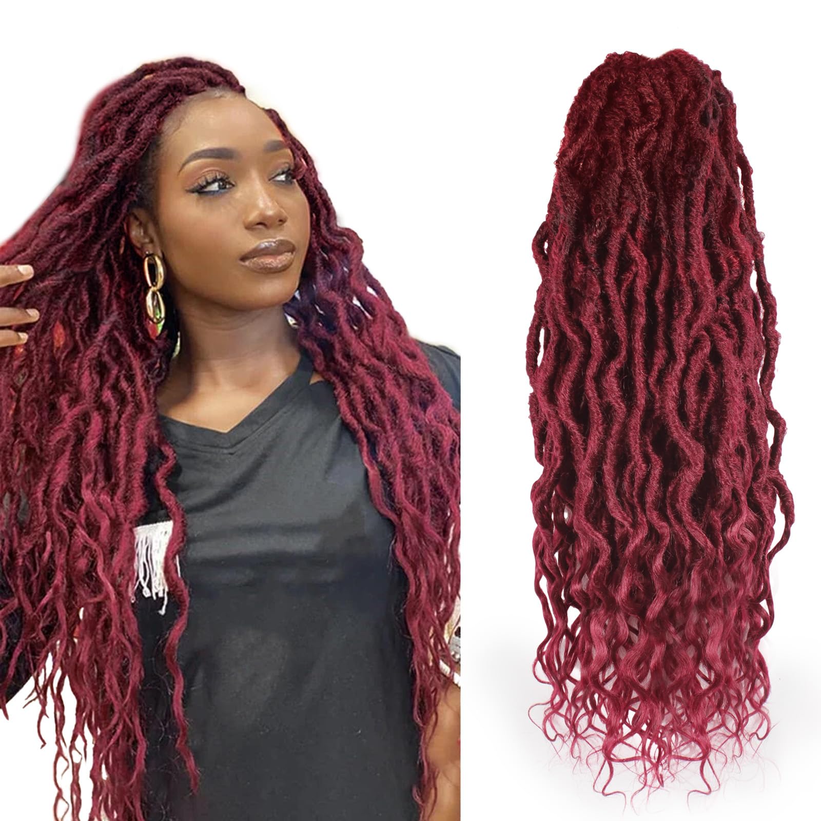 Faux Locs Crochet Hair 24Inch 7 Packs Pre-Looped Ombre Soft Locs With Curly Ends Dreadlock Goddess Loc Crochet Hair for Women（24Inch，OT1B/30/27#）