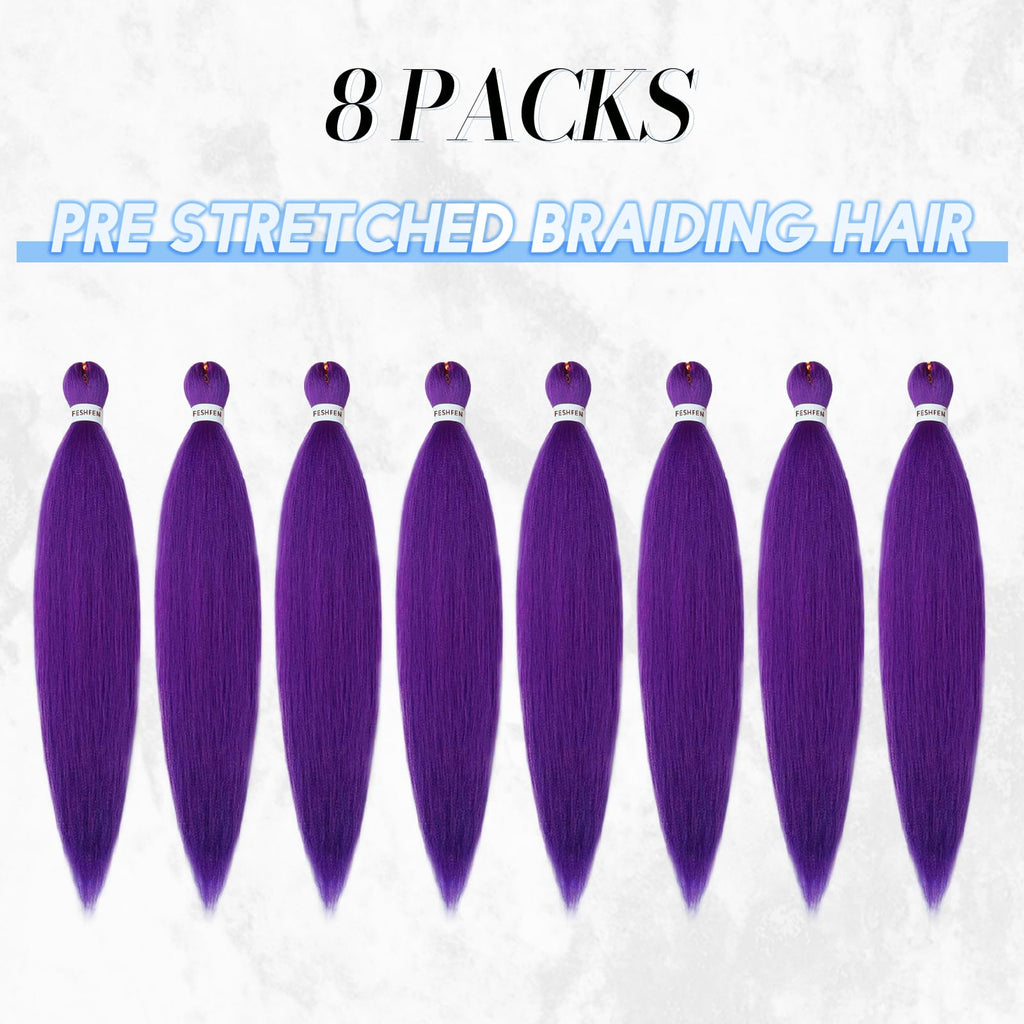 FESHFEN Meches pour Tresses Africaine Rajout Cheveux Tresses Pré étiré Tressage Braiding Hair Synthétiques Yaki 8 Packs Hair Braids Extensions de cheveux pour Femme 65cm Noir cassé à Auburn clair