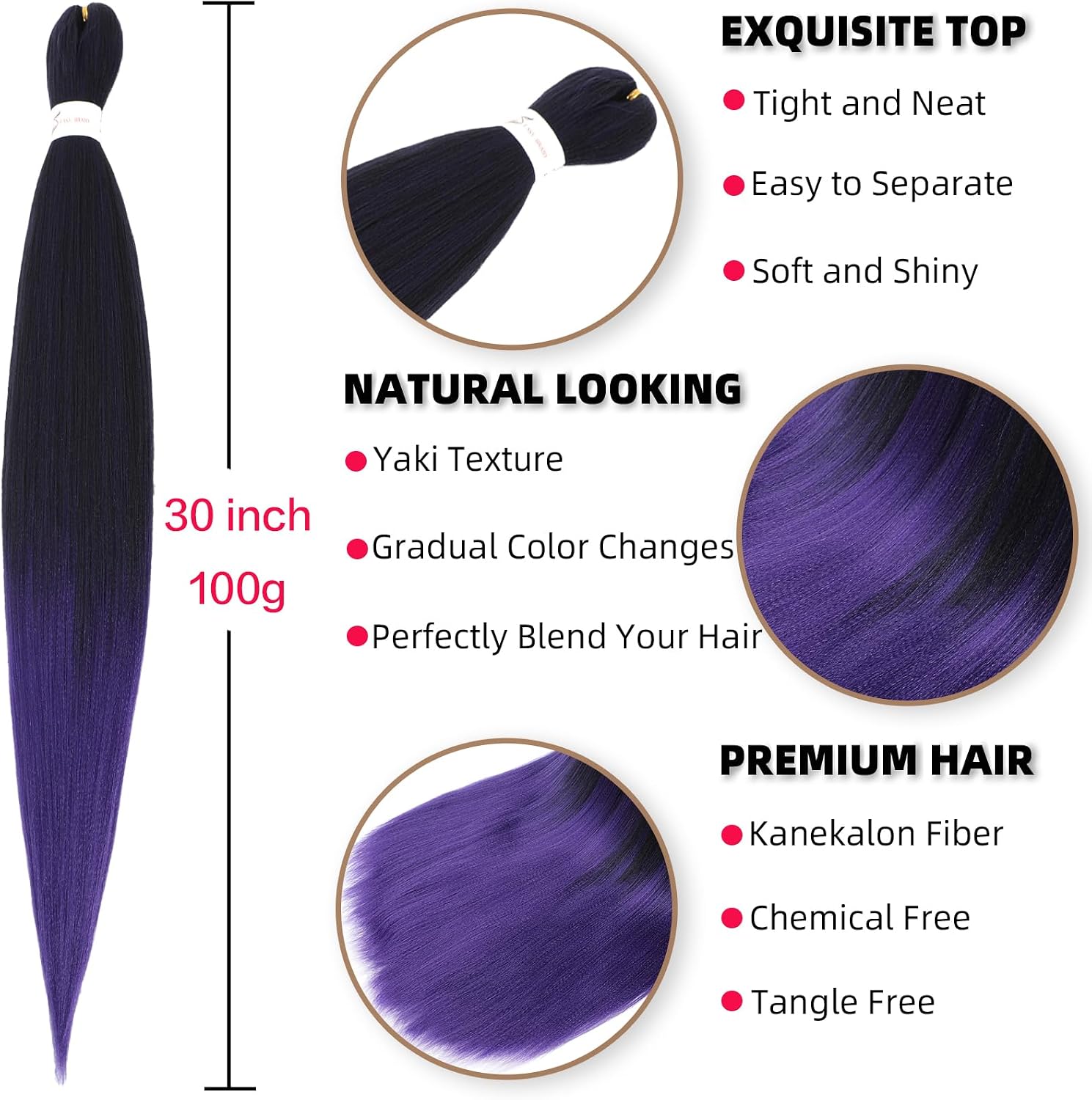 Rajout Cheveux Tressés Pré-étirés Noir Naturelles Black 30 Pouces Long Kanekalon Easy Braids Meches Cheveux pour Tresses Africaine 6 Paquets Knotless Yaki Nattes Extensions de Cheveux(1B#)