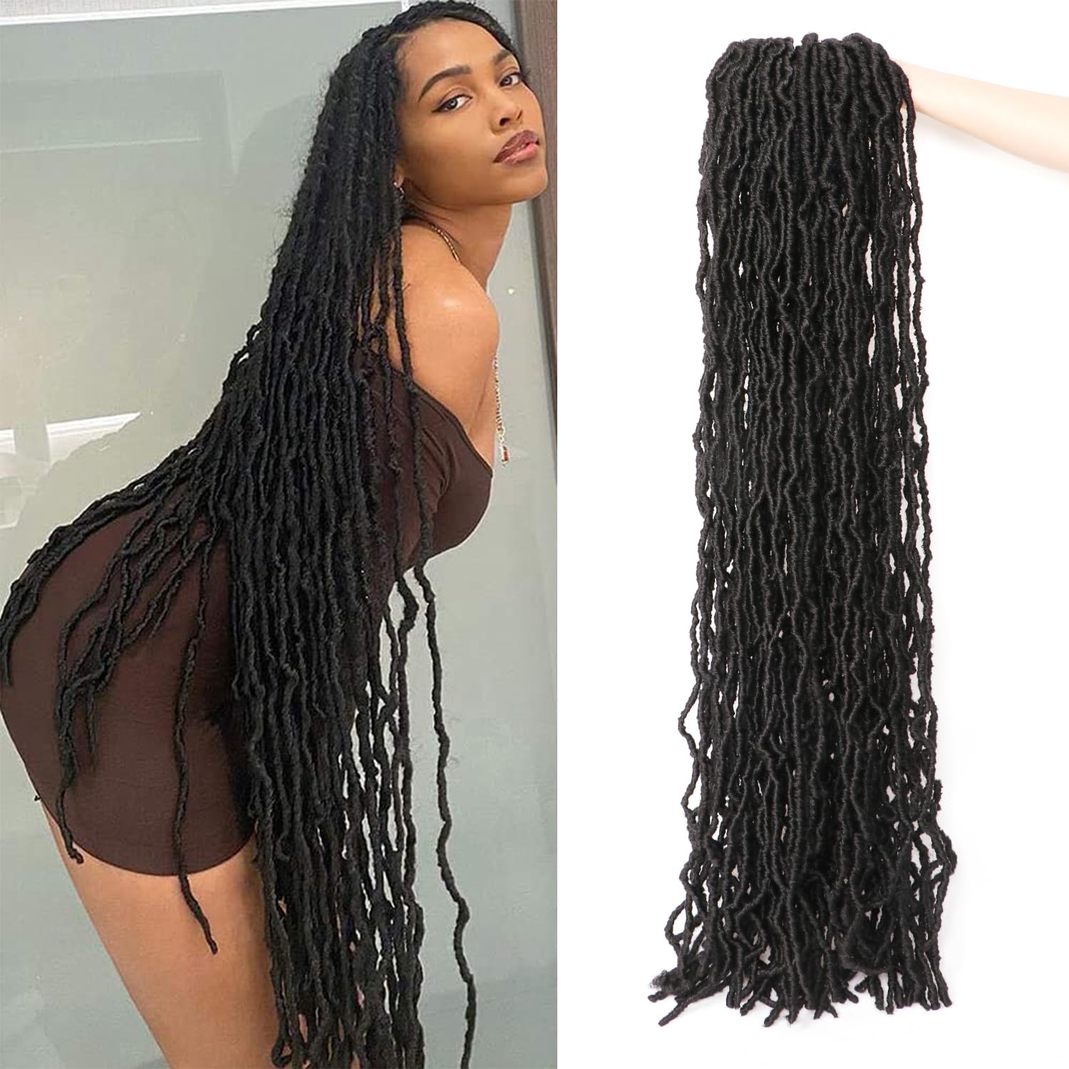 8 Packs Faux Locks Crochet Braids Meches Soft Locs Meches Pour Tresses Africaine Faux Locs Crochet Hair Meches Bouclees Pour Tresses (#1B, 60.9 CM(Lot de 8))