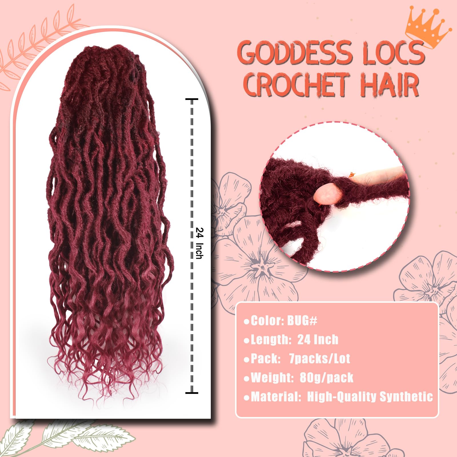Faux Locs Crochet Hair 24Inch 7 Packs Pre-Looped Ombre Soft Locs With Curly Ends Dreadlock Goddess Loc Crochet Hair for Women（24Inch，OT1B/30/27#）