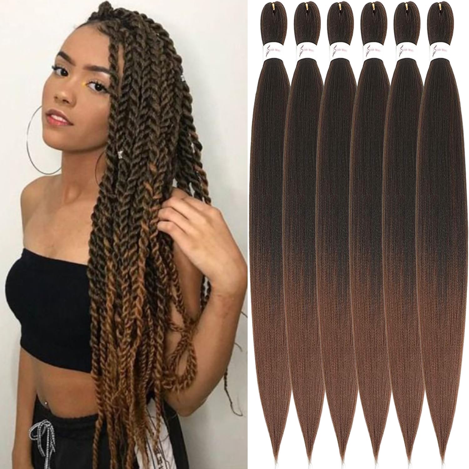 Rajout Cheveux Tressés Pré-étirés Noir Naturelles Black 30 Pouces Long Kanekalon Easy Braids Meches Cheveux pour Tresses Africaine 6 Paquets Knotless Yaki Nattes Extensions de Cheveux(1B#)