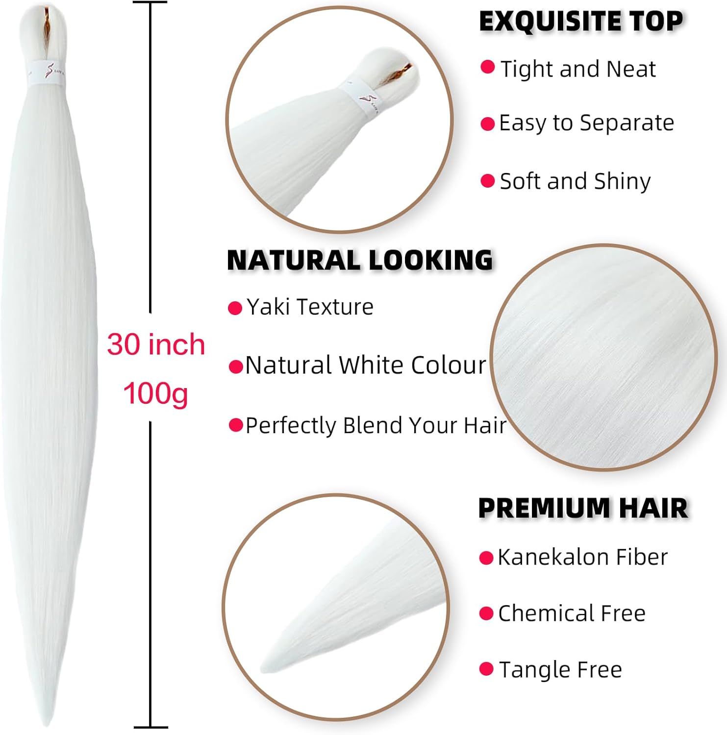 Rajout Cheveux Tressés Pré-étirés Noir Naturelles Black 30 Pouces Long Kanekalon Easy Braids Meches Cheveux pour Tresses Africaine 6 Paquets Knotless Yaki Nattes Extensions de Cheveux(1B#)