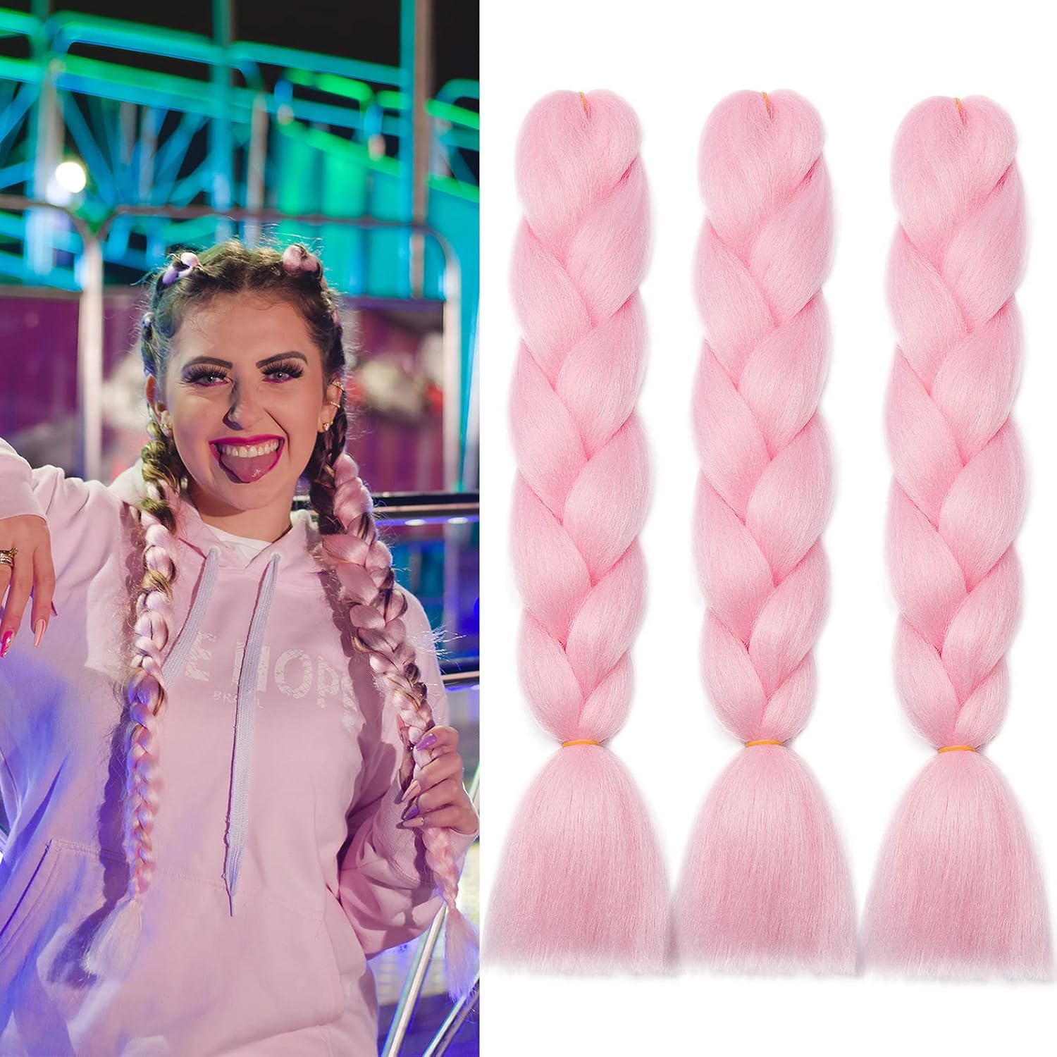 24" Meches pour Tresses Africaine Braids Meches Tresse Cheveux Rajout Cheveux Tressage 1 Paquet Crochet Braids Extension de Cheveux Afro pour Tresse Ombre Synthétiques (Rose)