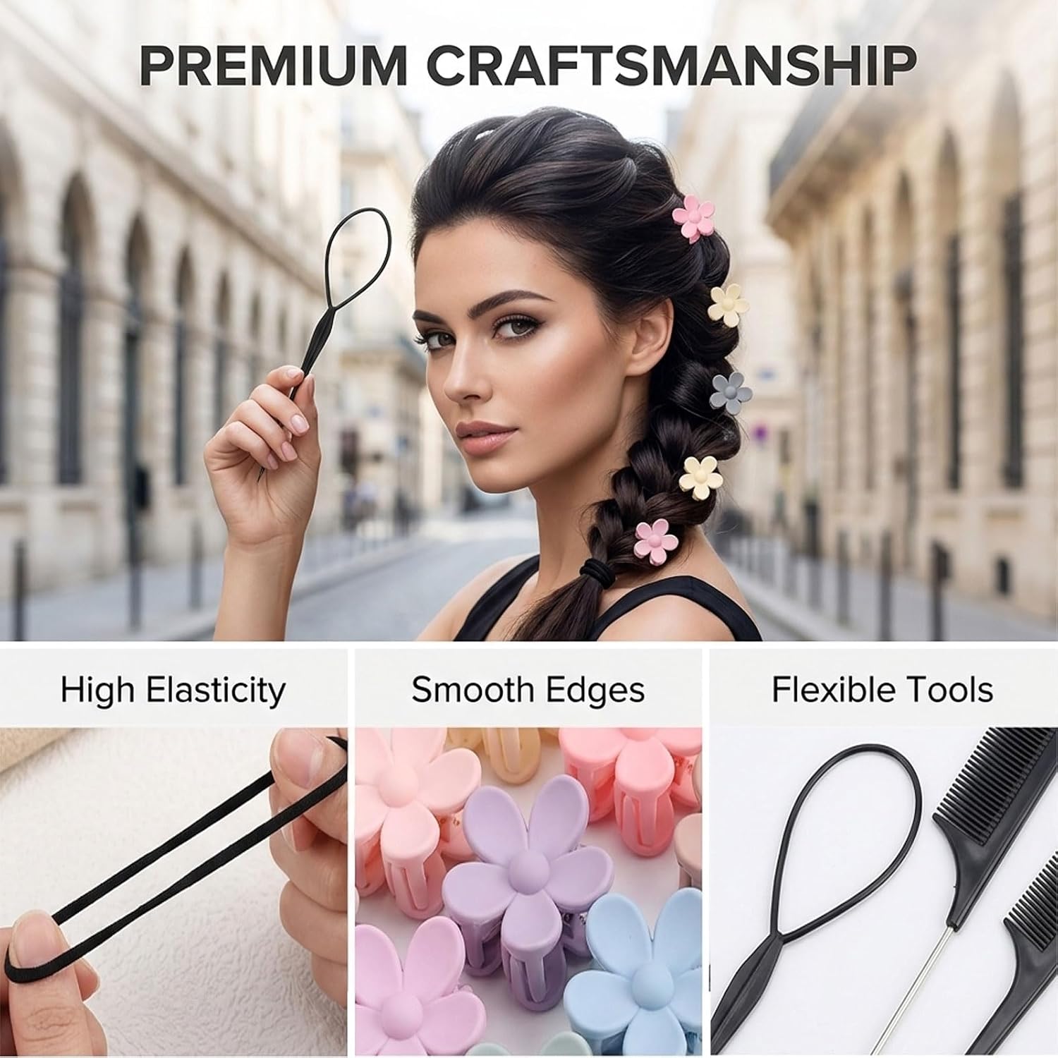 835 PCS Haargummis Mädchen – Mini élastiques & petits élastiques ensemble avec pinces à cheveux & outils de coiffure couleurs neutres