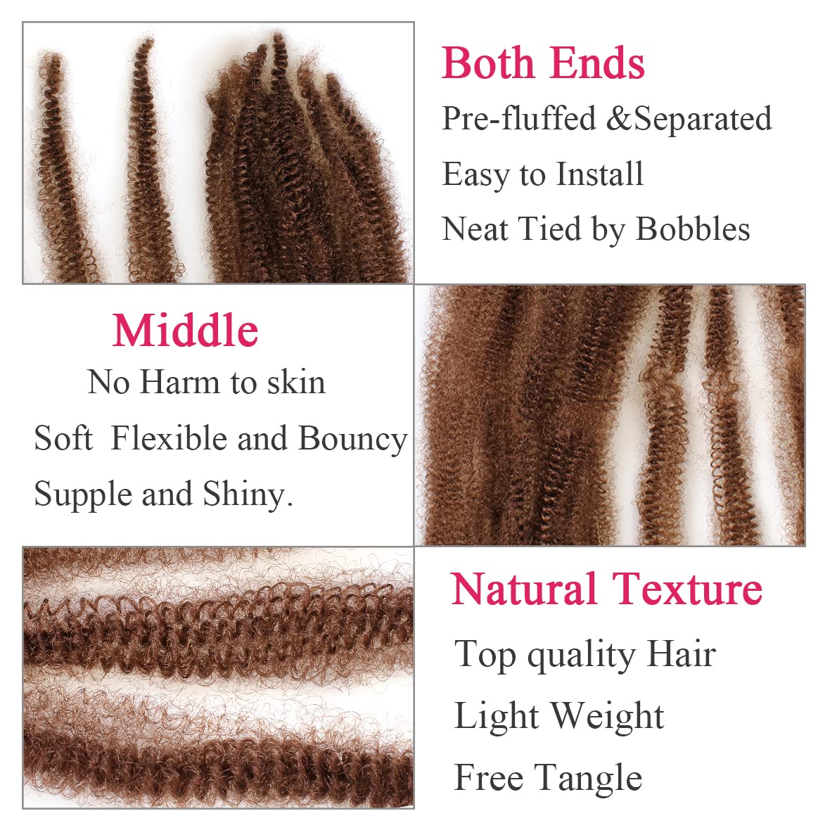 Leeven 16 Pouces Pre Separated Springy Twist Hair 8 Packs Pre-Fluffed Popping Crochet for Distressed Locs Afro Kinky Curly Marley Braiding Hair Extensions /1B#