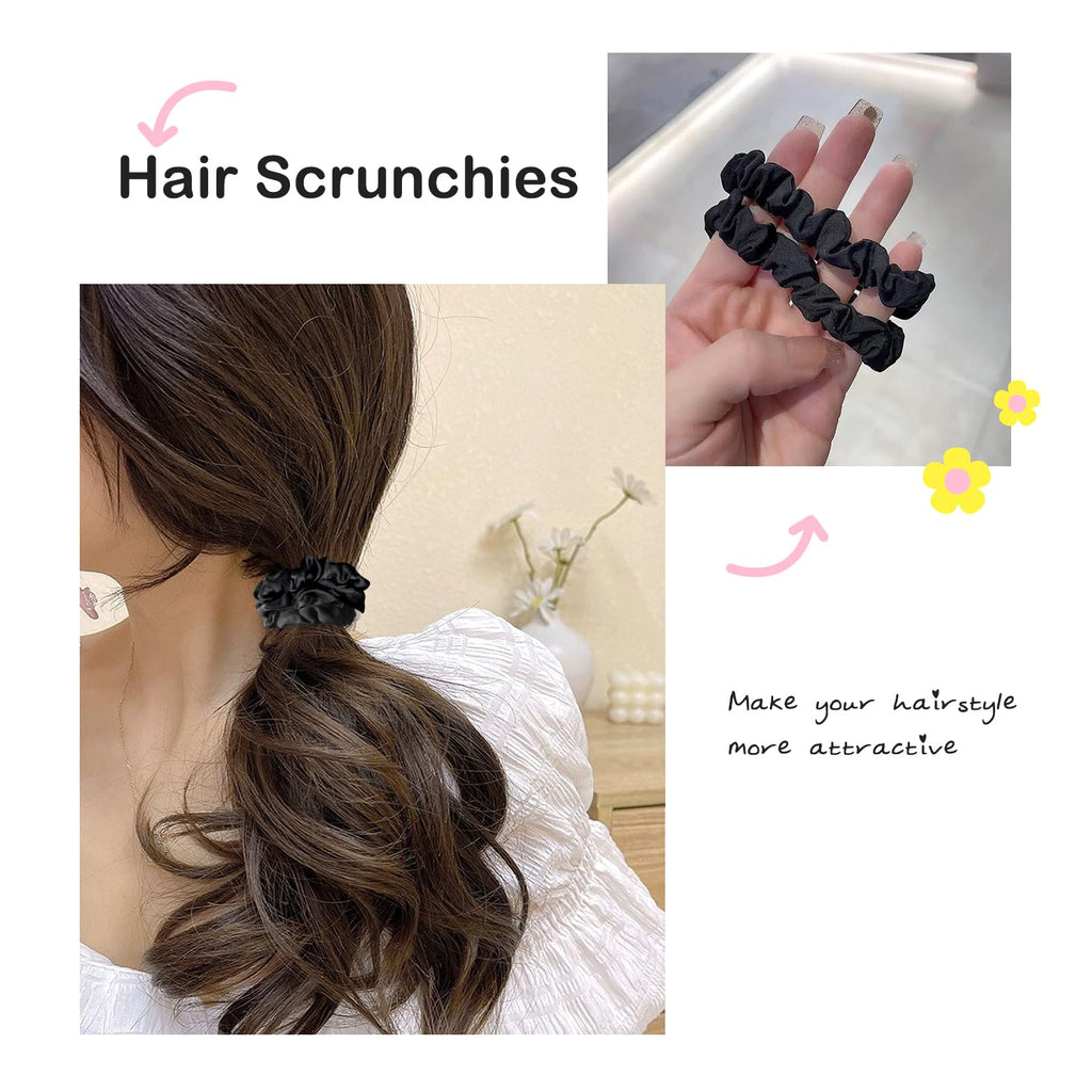 Sularpek Chouchou Femme 4 Pièces - Elastique Satin Soie Antidérapant pour Cheveux - Noir - pour Femmes ou Filles